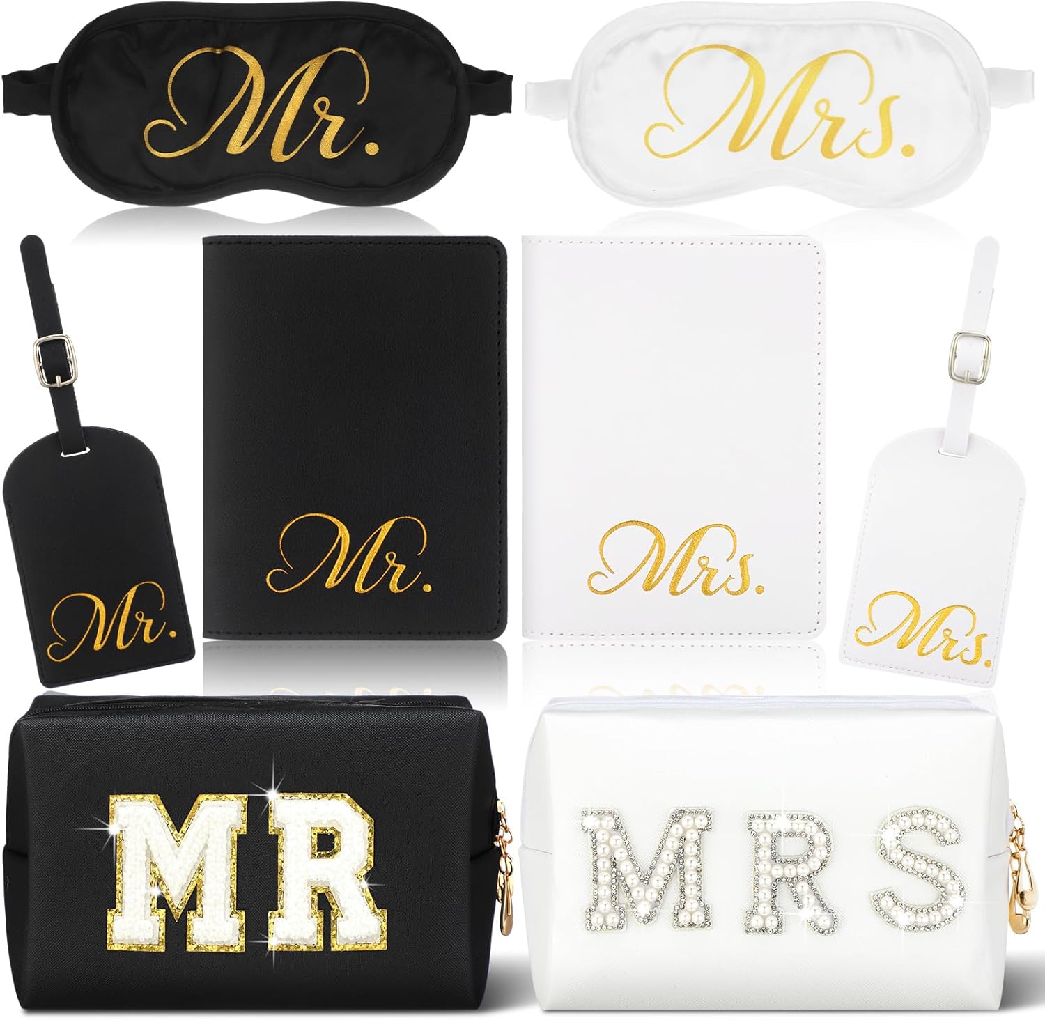 Abbylike 6 Pcs Mr. and Mrs. Bridal Shower Gift Set 2 Luggage Tags Passport Holder 2 Sleep Mask 2 Travel Bags Covers Leather Travel Honeymoon Engagement Gifts for Couples Trip Valentine’s Day Wedding Abbylike 6 Pcs Mr. and Mrs. Bridal Shower Gift Set 2 Luggage Tags Passport Holder 2 Sleep Mask 2 Travel Bags Covers Leather Travel Honeymoon Engagement Gifts for Couples Trip Valentine’s Day Wedding