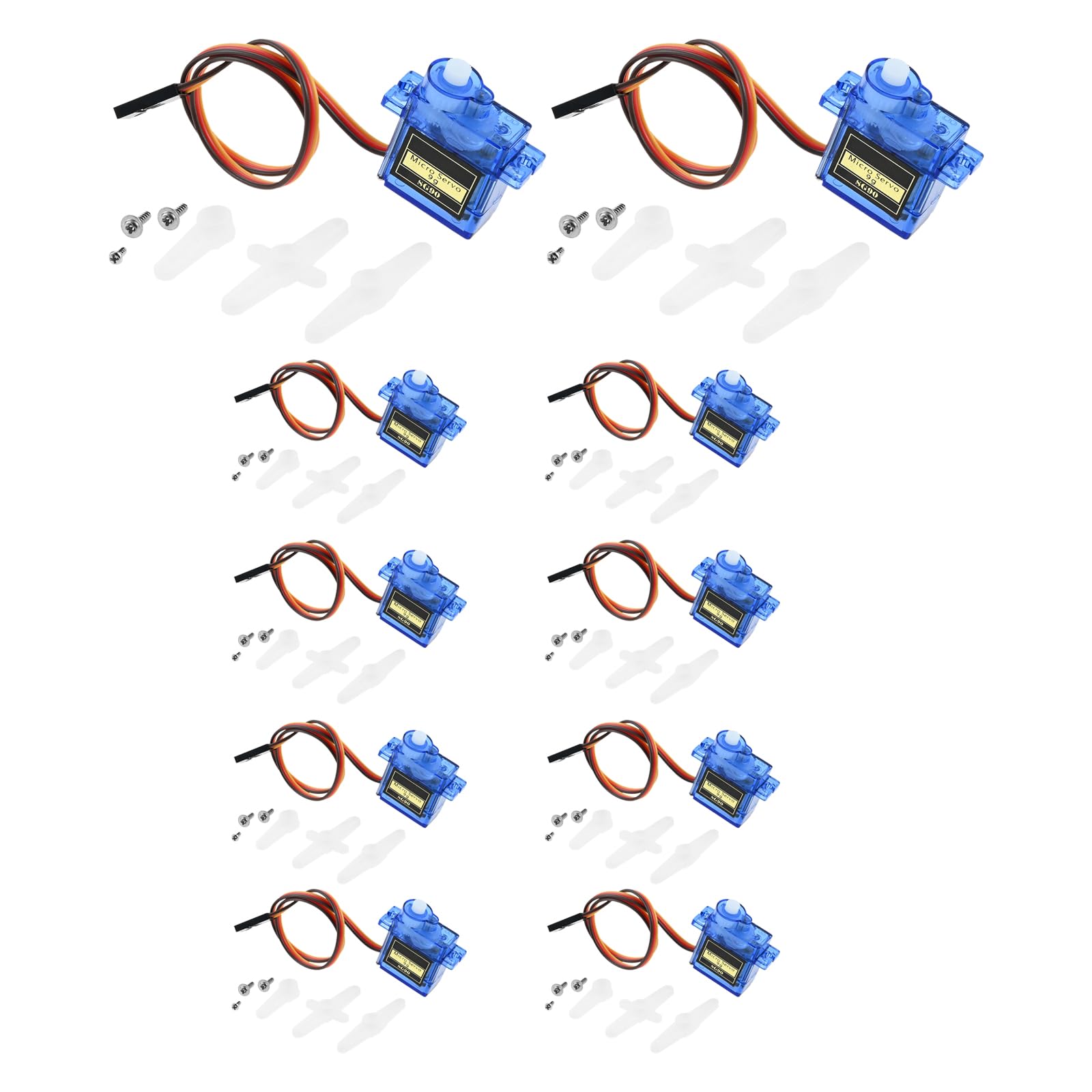 gohantee 10Pcs SG90 Micro Servo Motors- Geared Motor for RC Robots & Drones, Arduino, Precision Control for Hobby Projects