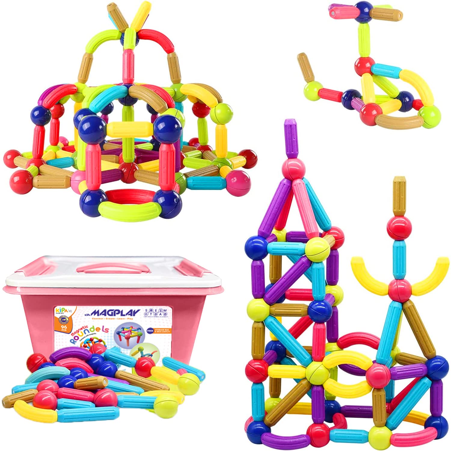 KIPA GAMING MagPlay Roundel | 100-Piece Magnetic Sticks and Blocks Building Set - Educational STEM Toy for Toddlers (3+