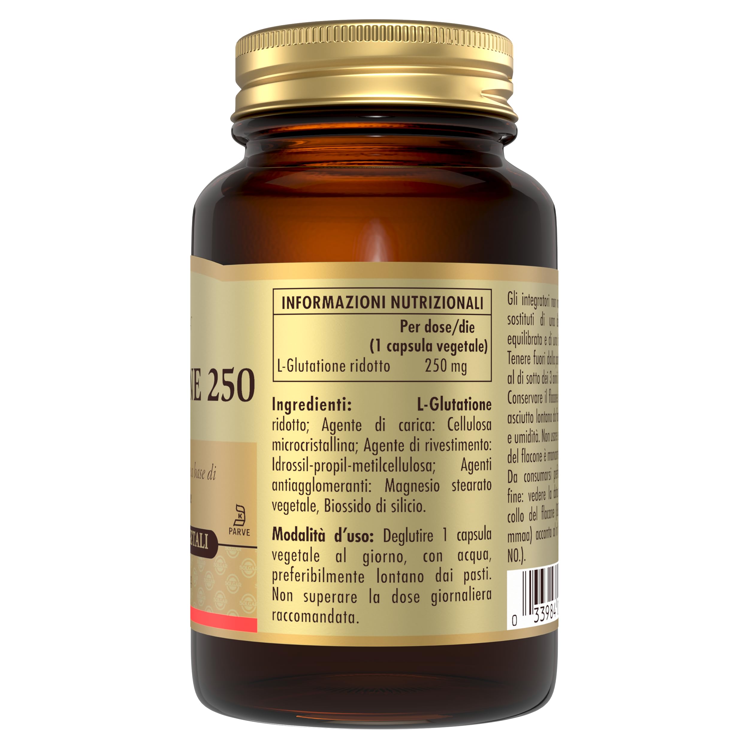 Solgar GLUTATIONE 250, 30 capsule vegetali – L‑Glutatione (GSH) 250 mg – equilibrio redox