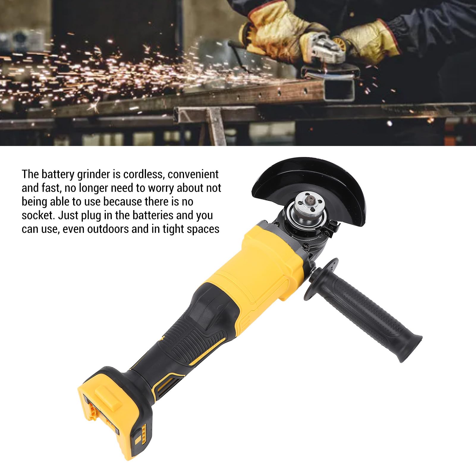 Cordless Angle Grinder, 20V 6600RPM Brushless Electric Grinder 4 Adjustable Speeds Metal Cutting Angle Grinder with Adjustable Auxiliary Handle for 4.9in Diameter Grinding Wheel