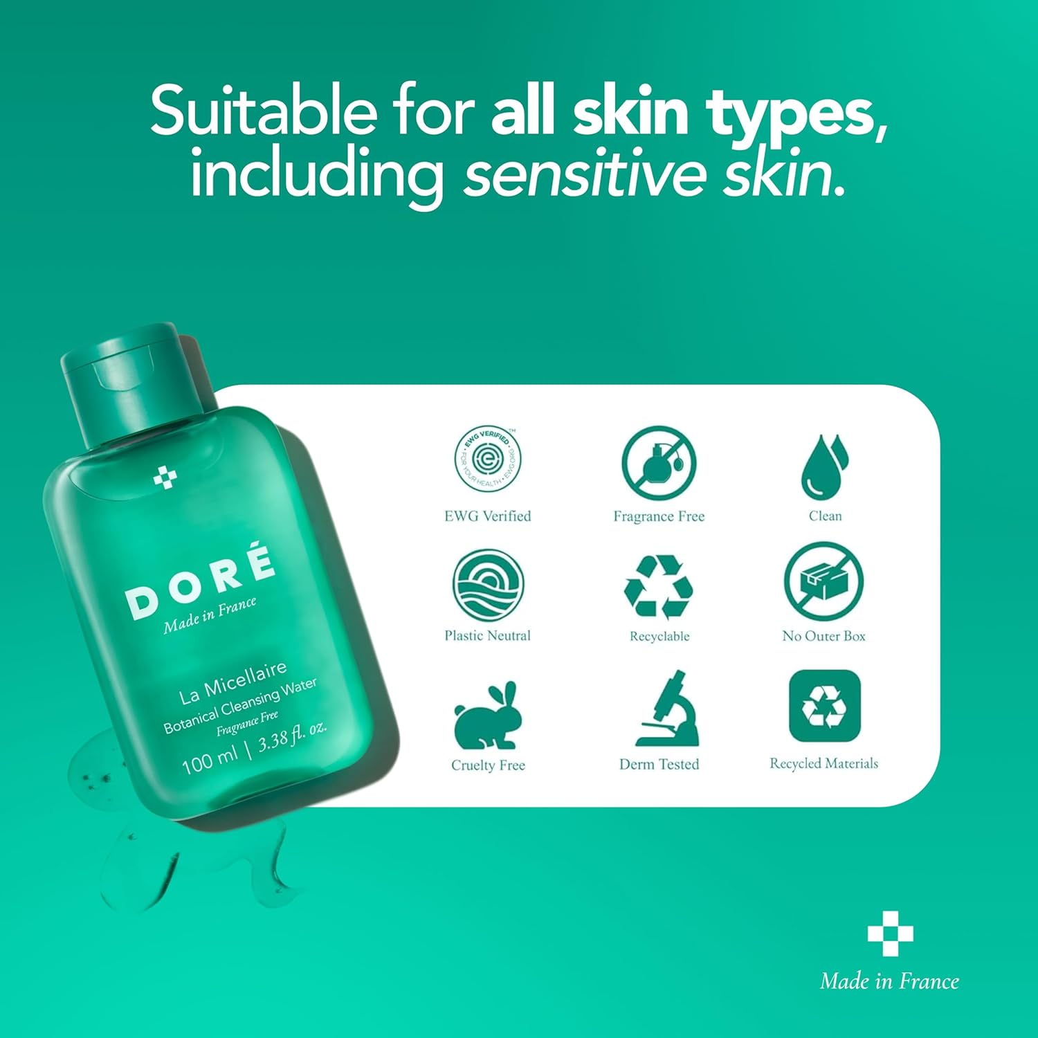 Doré La Micellaire Water Travel Size for Waterproof Makeup, Hydrating Facial Cleanser & Eye Makeup Remover, Suitable for Sensitive Skin, Removes Excess Oil and Dirt (3.4oz) - Image 5