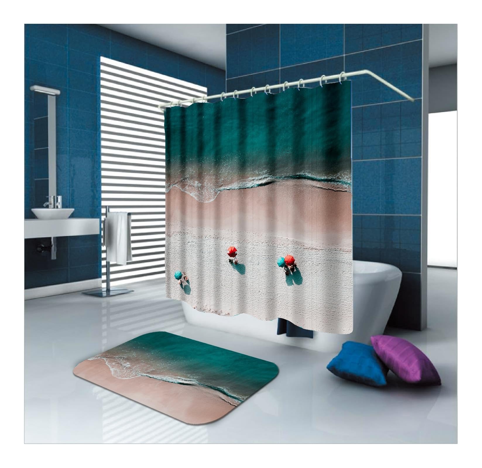 Rideau de douche mer et plage pour une salle de bain évasion en tissu 180x200