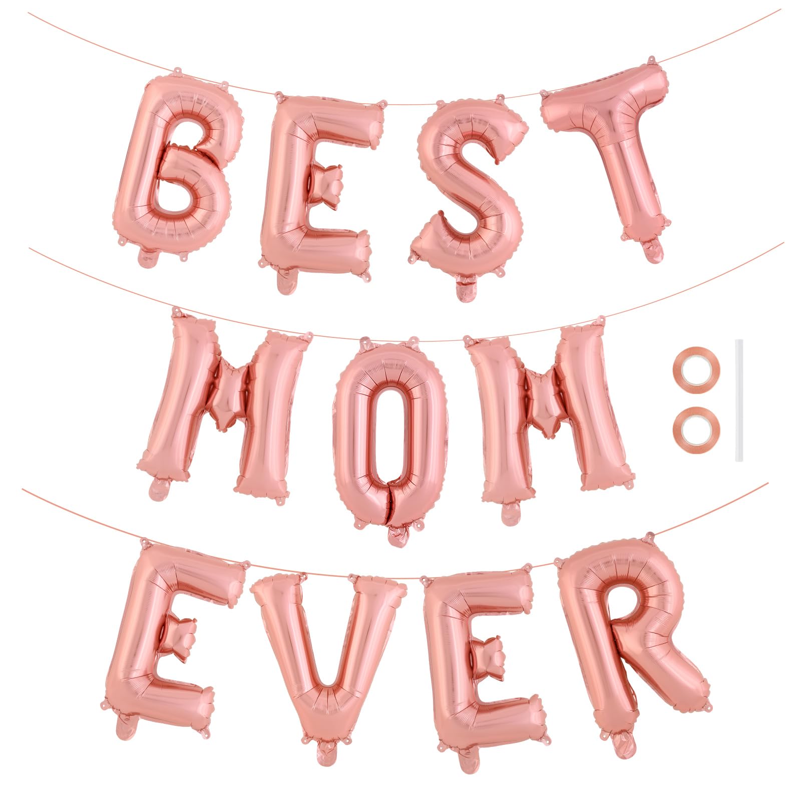 11 Pcs Best Mom Ever Letter Balloons, 16 Inch Mother’s Day Letter Balloons Banner, Mother's Day Balloon Decorations for Mothers Day Themed Party Supplies (Rose Gold)
