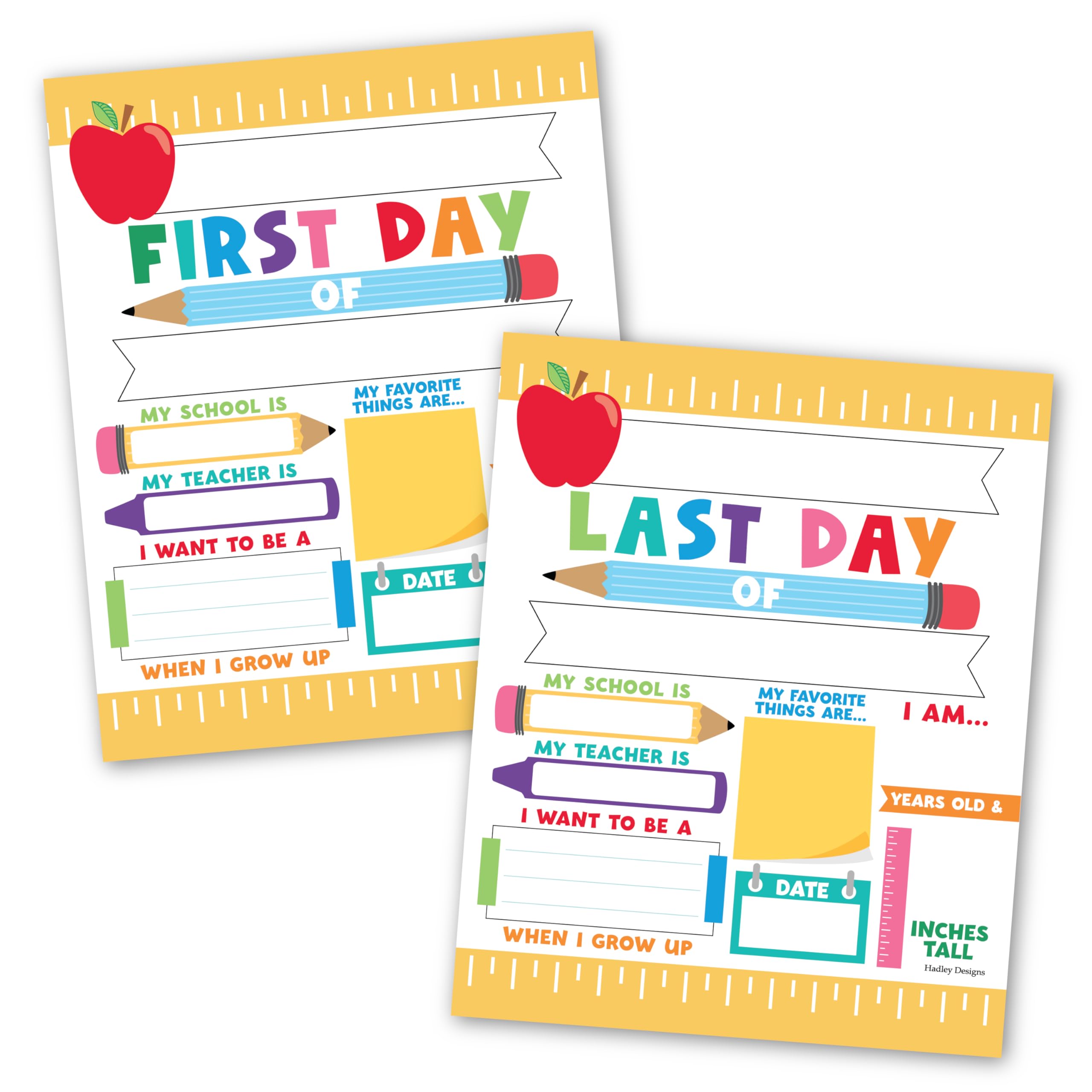 Hadley Designs 10 Cardstock Colorful Back to School Signs-First and Last Day of School Chalkboard Signs