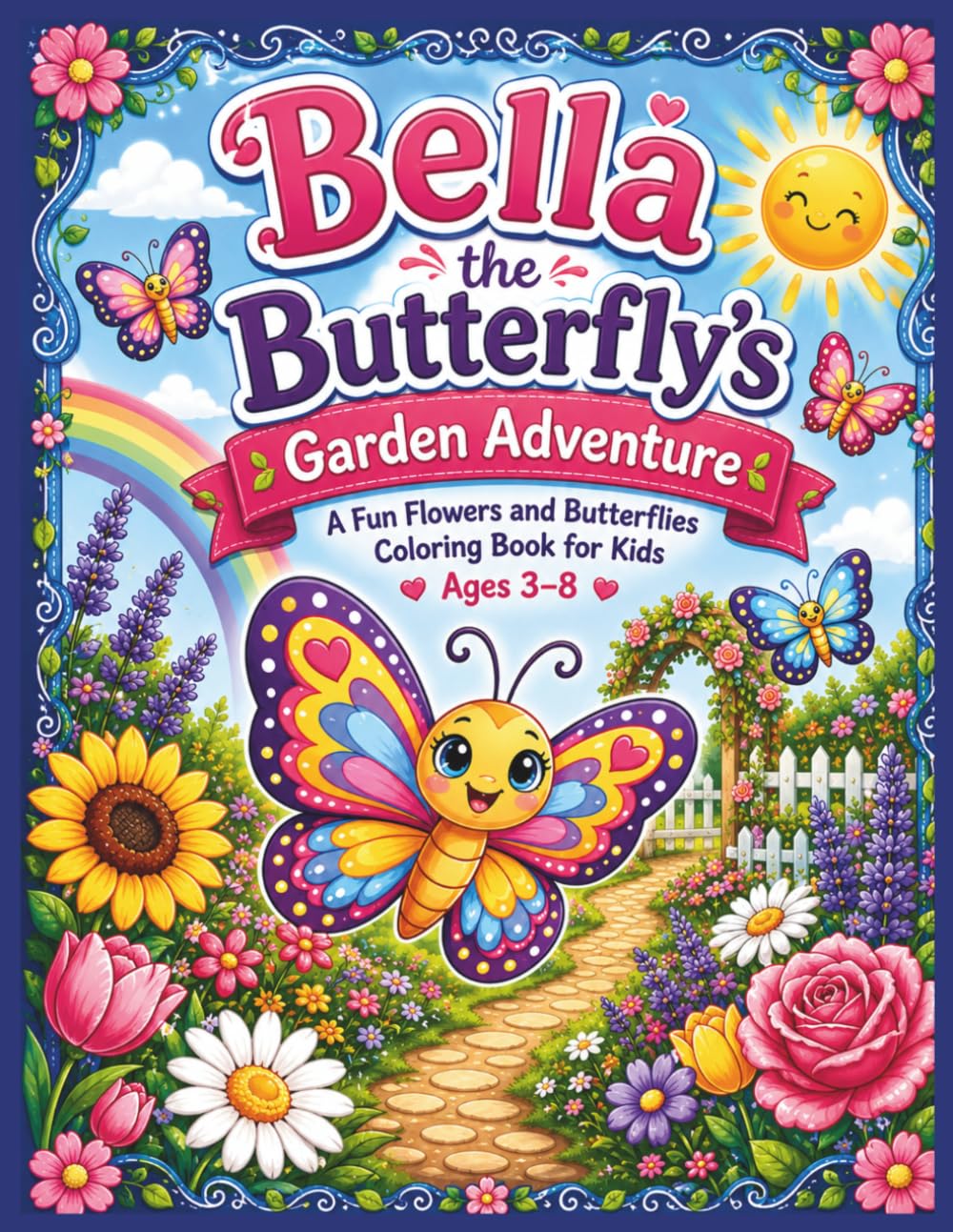 Bella The Butterfly's Garden Adventure- A Fun Flower and Butterfly Coloring Book For Kids Ages 3-8.