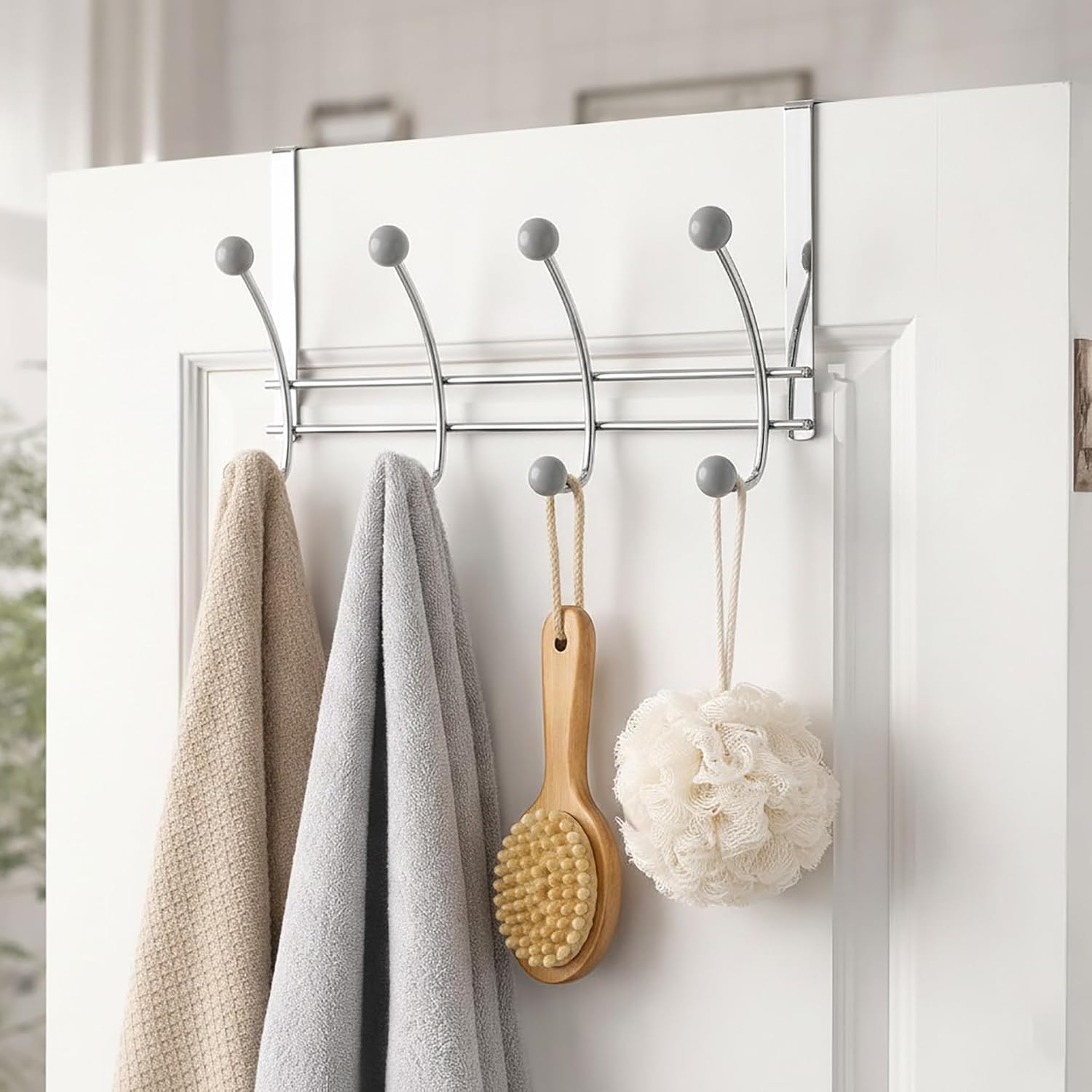 EVIDECO French Home Goods Over-The-Door 8-Hook Rack Color:Gray