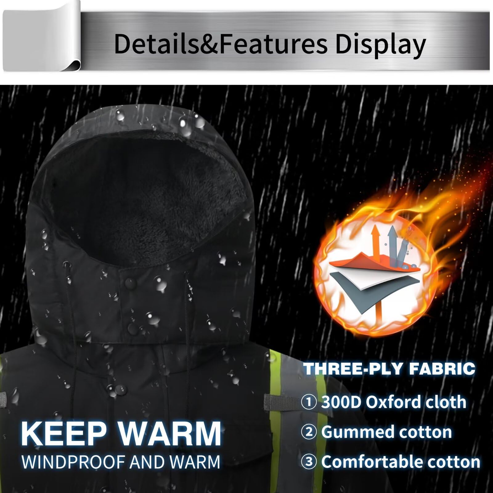 Sudadera con capucha de alta visibilidad para hombre, chamarra de seguridad reflectante con cierre para hombre y mujer, parka aislada para construcción y trabajo