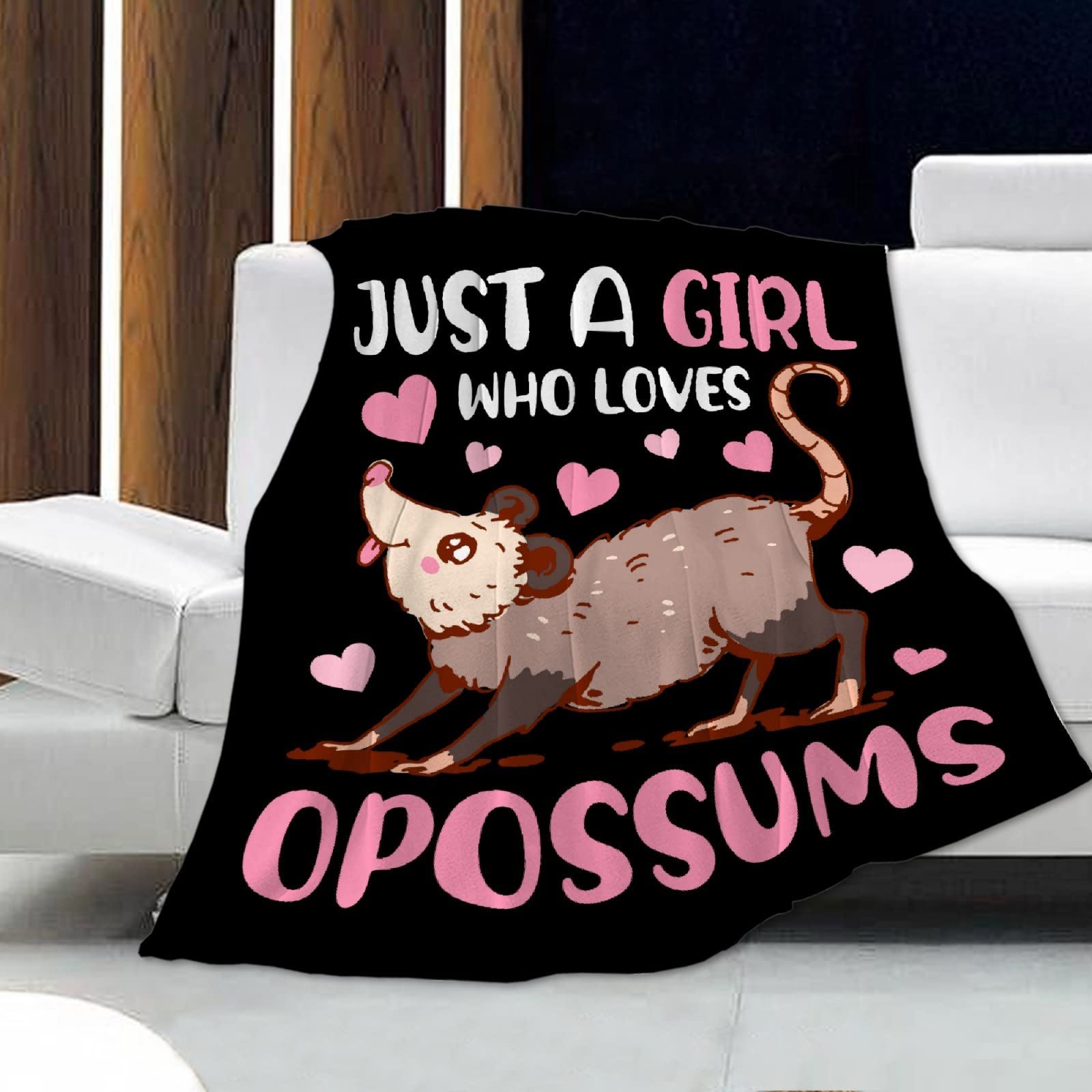 Opossum Blanket Just A Girl Who Loves Opossums Blanket Practical Gift for Women Girls Lightweight Soft Flannel Fleece Throw Blankets for Couch Bed Sofa Medium-Teen (60