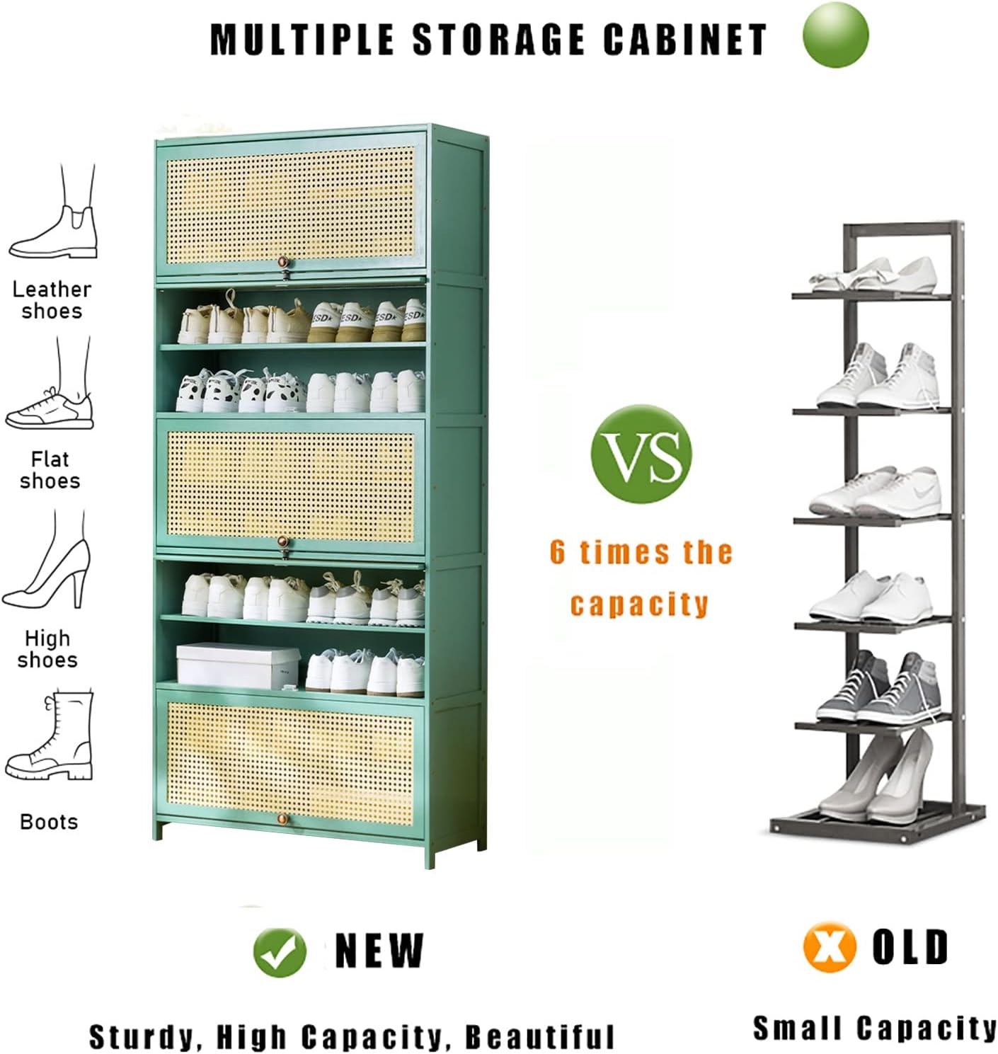 Shoe Storage Cabinet Cabinets Hallway Slim Cupboard Cupboards Hallways Slimline，Modern Bamboo Shoe Cabinet - Stylish Entryway Storage with Rattan Doors, Flip Top for Shoes, Hallway & Bathroo