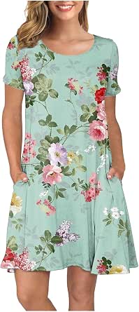 Womens Dresses Knee Length Women Summer Short Sleeve Flower Printed