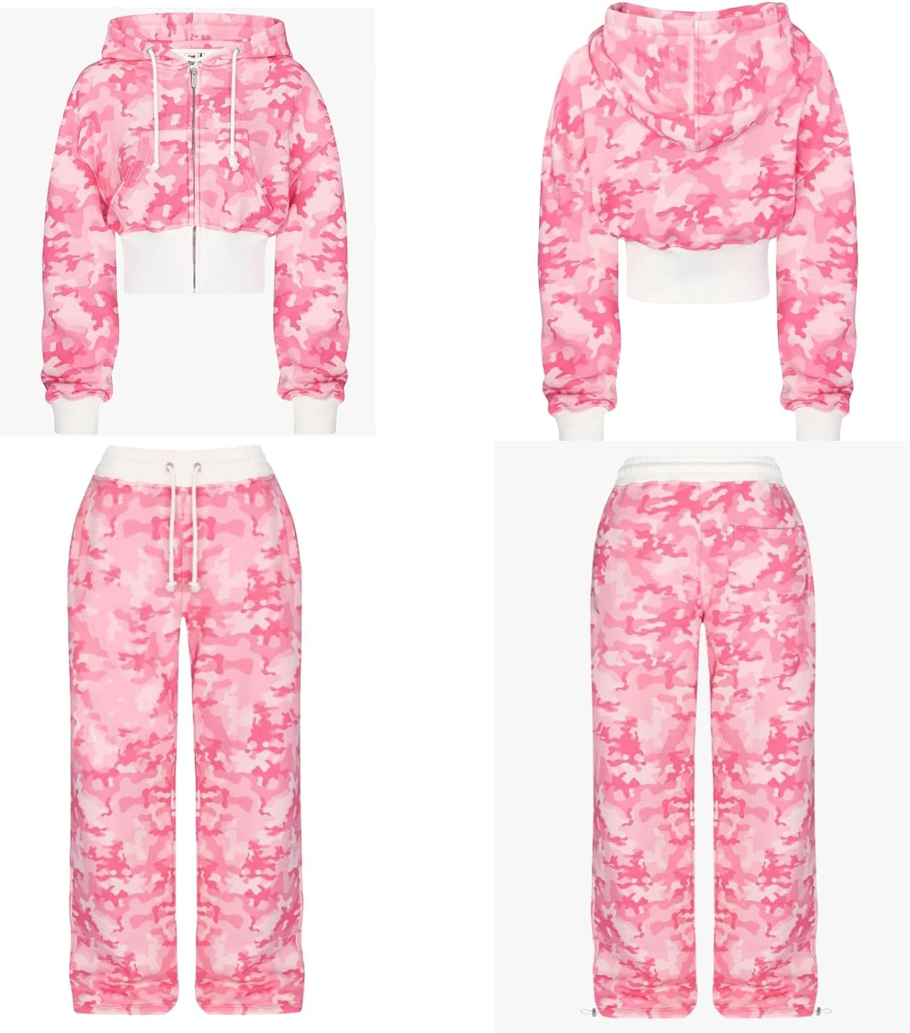 Sweatsuits Women 2 Piece Outfit Crop Camo Zip Up Hoodies Sweatshirt Y2k Camouflage Sweatpants Set Tracksuit