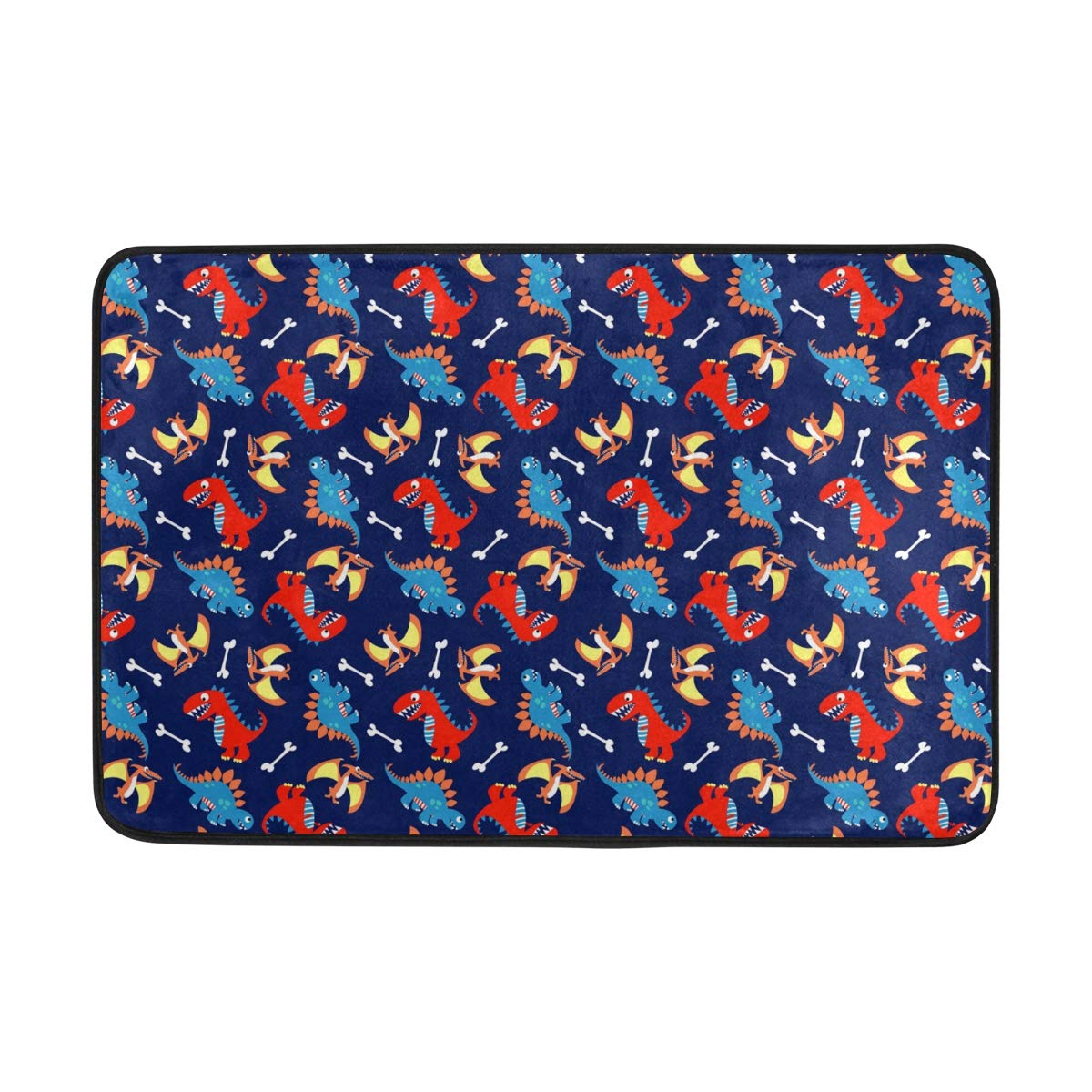 One Bear Dinosaur Doormat Cute Red and Blue Little Dinosaur Memory Foam Bath Mat Non Slip Soft Comfortable Entrance Floor Mat Carpet for Kitchen Bedroom Bathroom