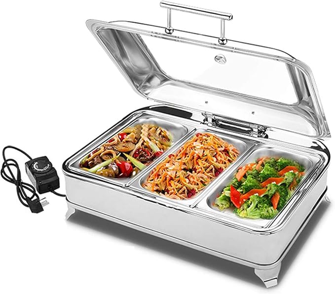 Amazon.co.jp 業務用食品ウォーマー9Lビュッフェサーバーおよびビュッフェ用加温トレイ電気摩擦皿ステンレス鋼、食品を焦がさずに