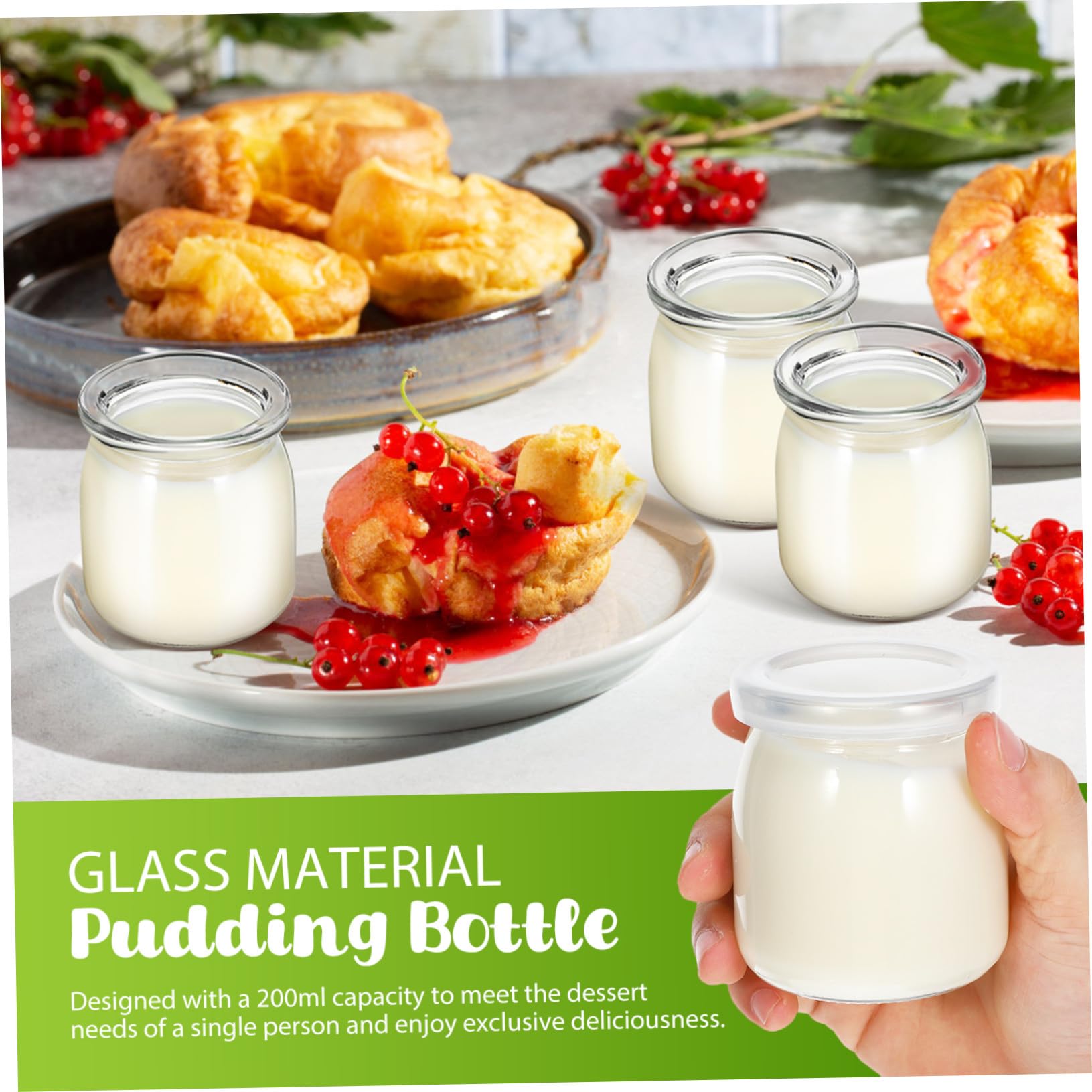 Holibanna 12 Pezzi Bicchieri da Yogurt in Vetro con Coperchi Trasparenti Contenitori per Dessert Vasetti per Budino Marmellate Gelatine e Mousse per Preparazioni Individuali e