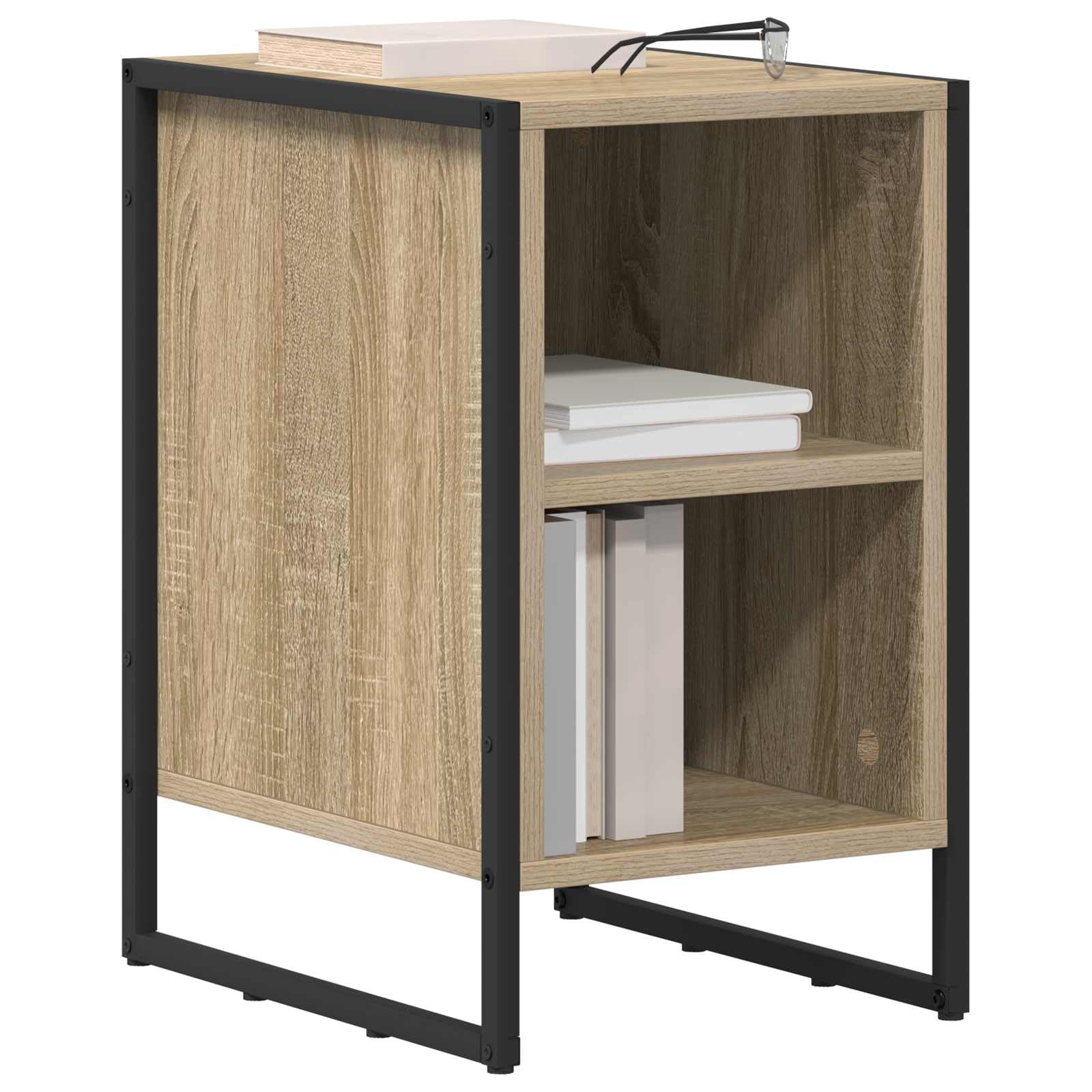Zestaw stolików nocnych z materiału drewnopochodnego w kolorze Sonoma, 2 sztuki, 39,5 x 30 x 50 cm, ze stalowymi nogami, wolnostojący, wąski, do sypialni, salonu, korytarza, pokoju