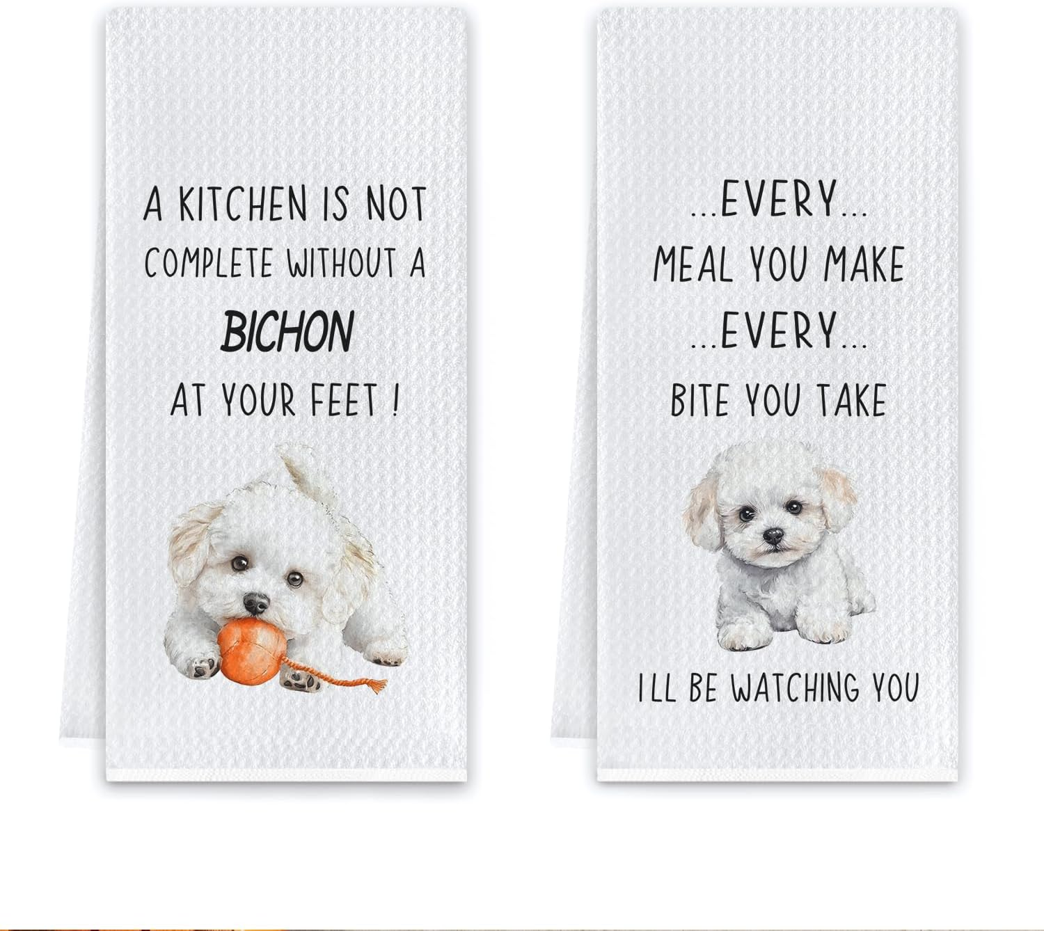 Cilrii Bichon Frise Gifts Kitchen Towels, Dog Lovers Gifts for Women Men Dish Tea Towels, Funny Bichon Frise Dog Decorative Hand Towel for Kitchen, 16x24 Inch Set of 2