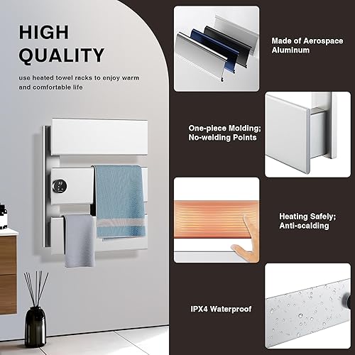 Miniatura 6 de K&KALONZO Calentador de toallas eléctrico, 18.35 pulgadas de ancho x 22.8 pulgadas de alto, calentador de toallas de pared con temporizador