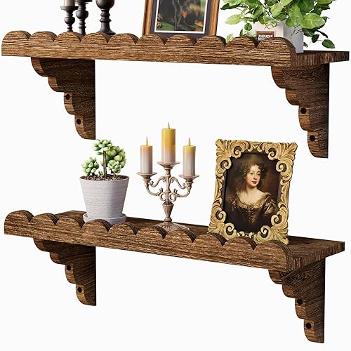 QsQueen Scalloped Wood Wall Shelf – 17 Inch Floating Shelf