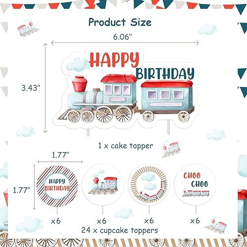Miniatura 6 de Decoración para pastel de cumpleaños de tren, decoración para cupcakes para niños, fiesta de 2, 3, 4, cumpleaños, tren, choo, transporte, tema de