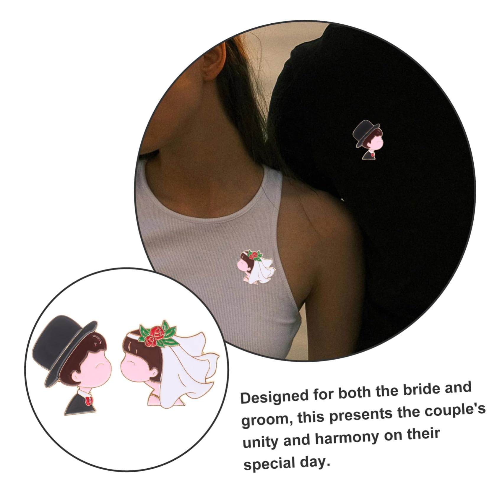 Jewellery 2Sets süße Cartoon Paare Brosche Pin Set Hochzeit Boutonniere Bag Hut Broschen Reversnadeln für Braut und Bräutigam 2pcs*2 Jewellery