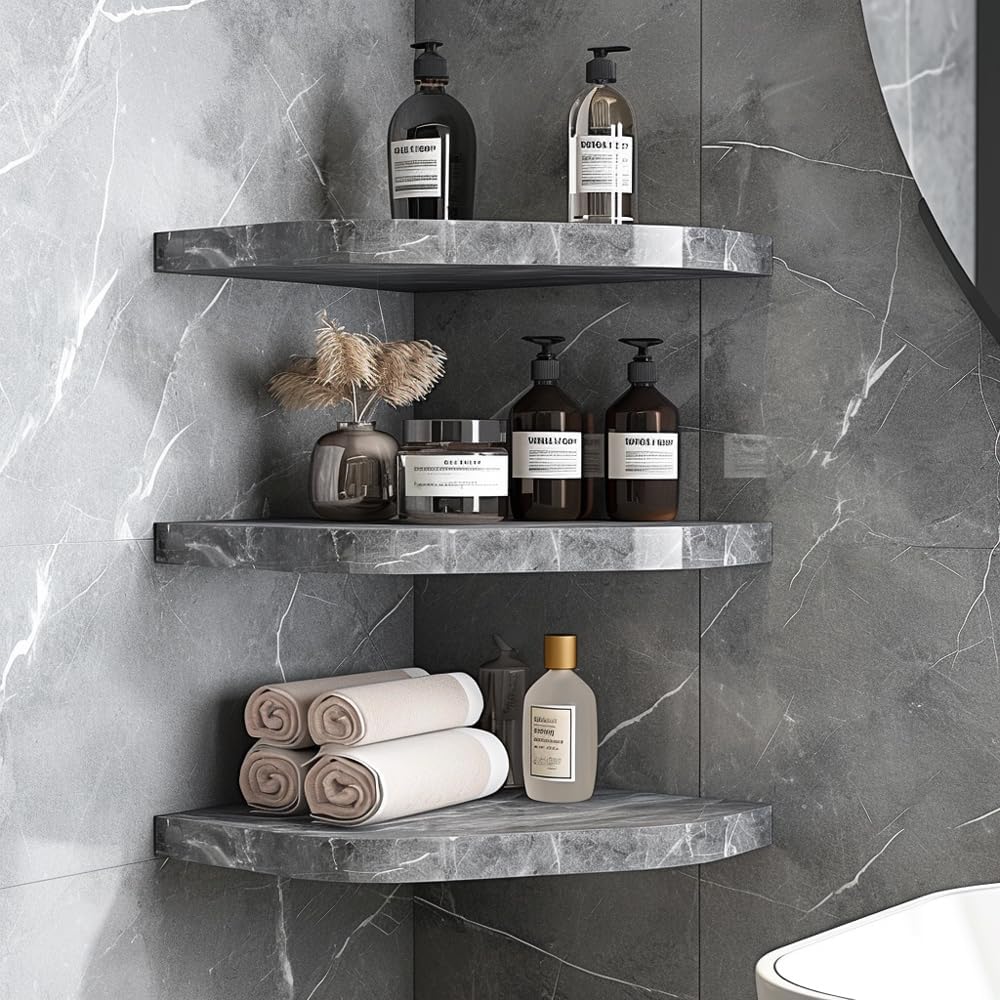 9'' x 9'' x 0.75 Thickness Premium Marble Corner Shelves for Bathroom Wall (Light Travertine)