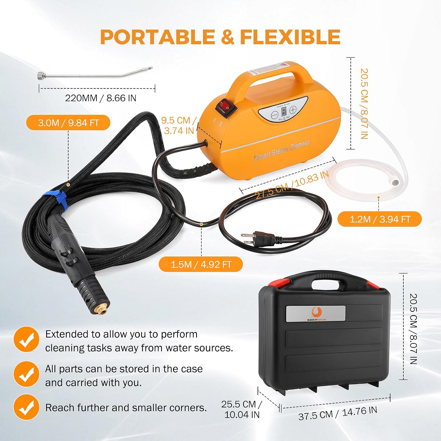 BEAMNOVA Steam Cleaner for Car Detailing Handheld Steamer for Cleaning Portable High Pressure Multipurpose Steam Machine for Tiles Floor Home Use Upholstery Furniture