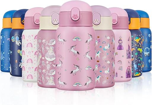 400 ml Stainless Steel Children's Water Bottle with Straw Reusable