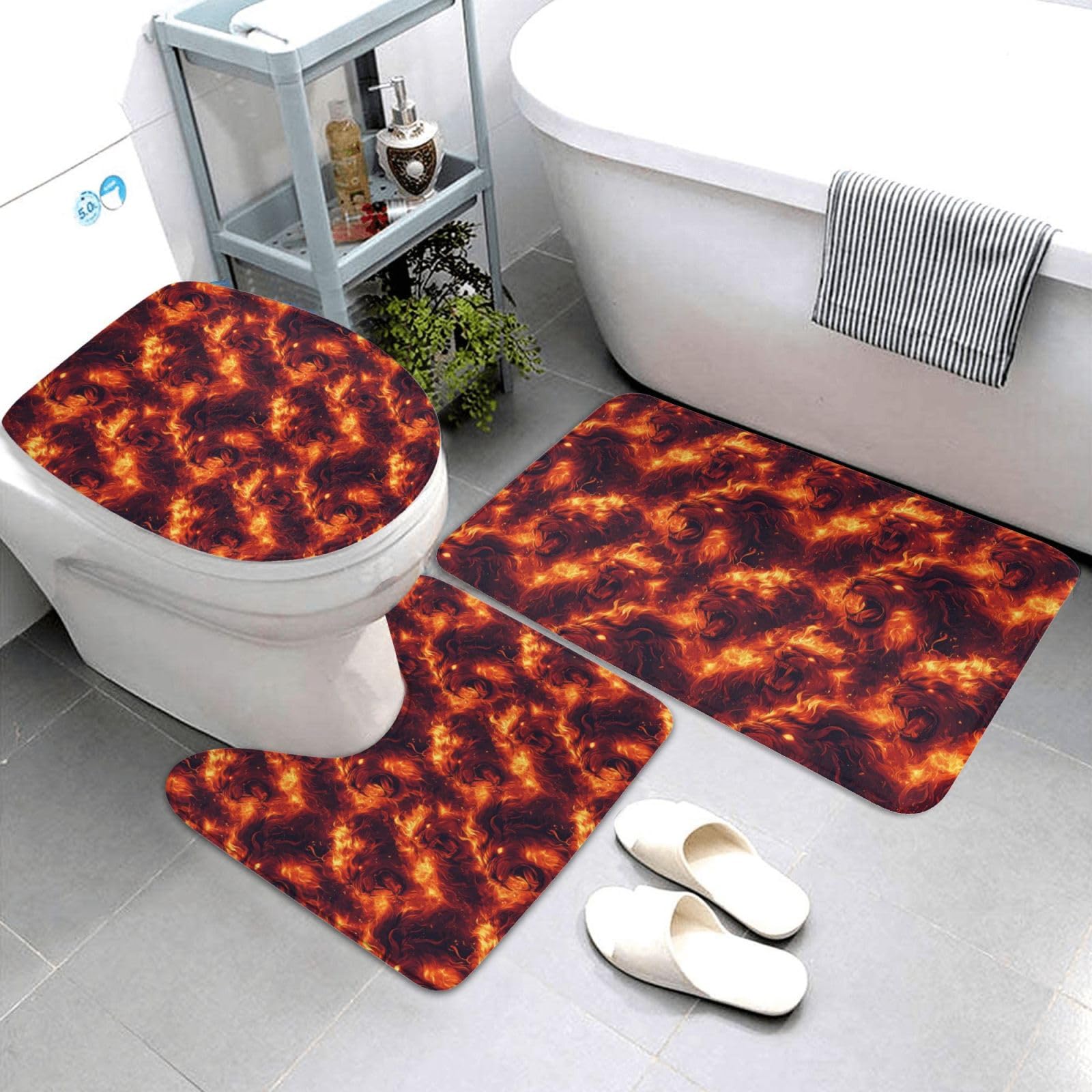 Lot de 3 tapis de salle de bain lavable housse de couvercle de toilette