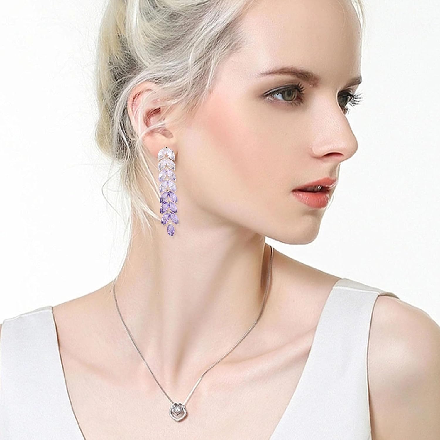 Gradient Crystal Long Chandelier Tassel Dangle Earrings for Women Rhinestone Leaf Drop Statement Earrings image 3