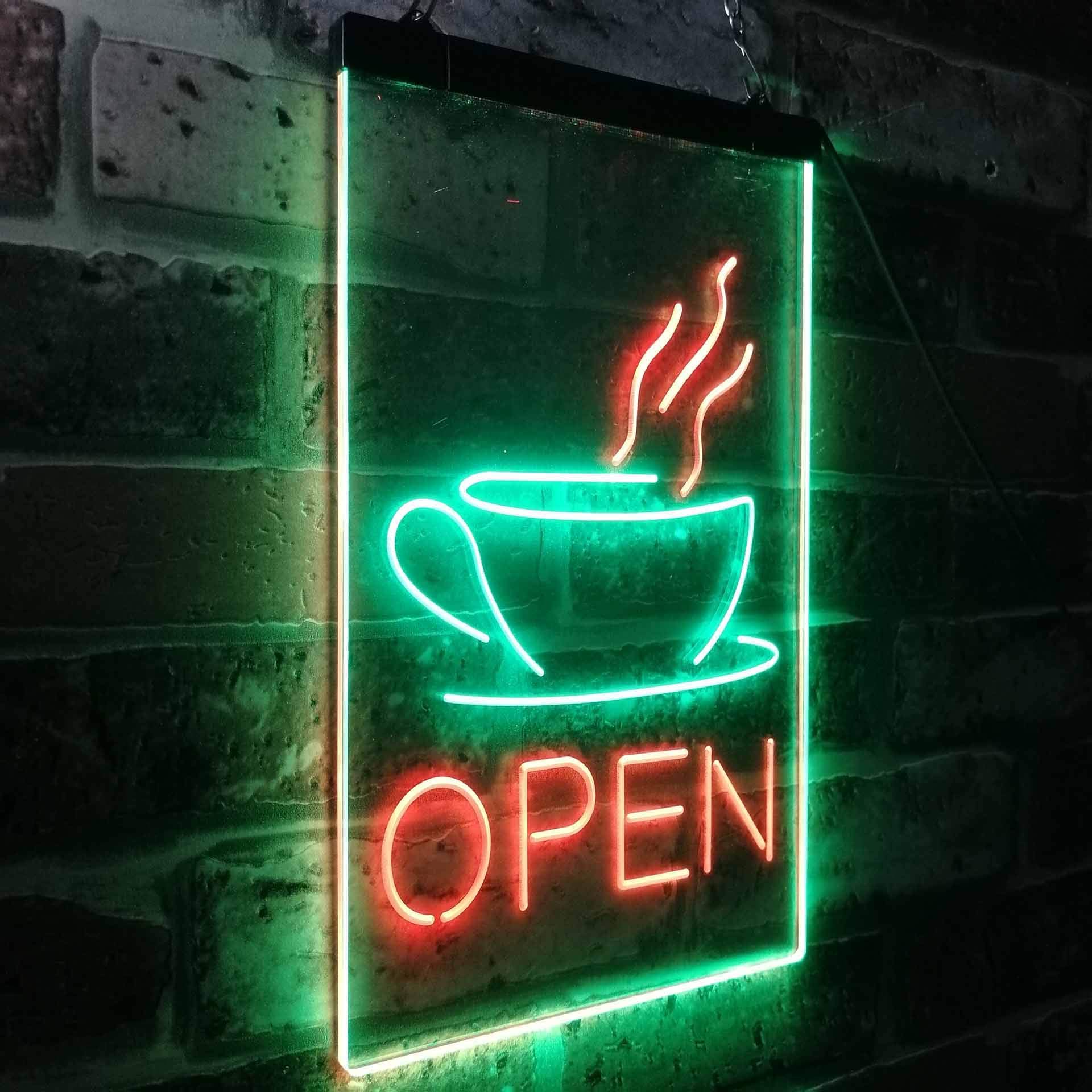 ADVPRO Open Coffee Cup Café Bistro Shop Dual Color LED Enseigne Lumineuse Neon Sign Vert et Rouge 400 x 600mm st6s46-i2038-gr