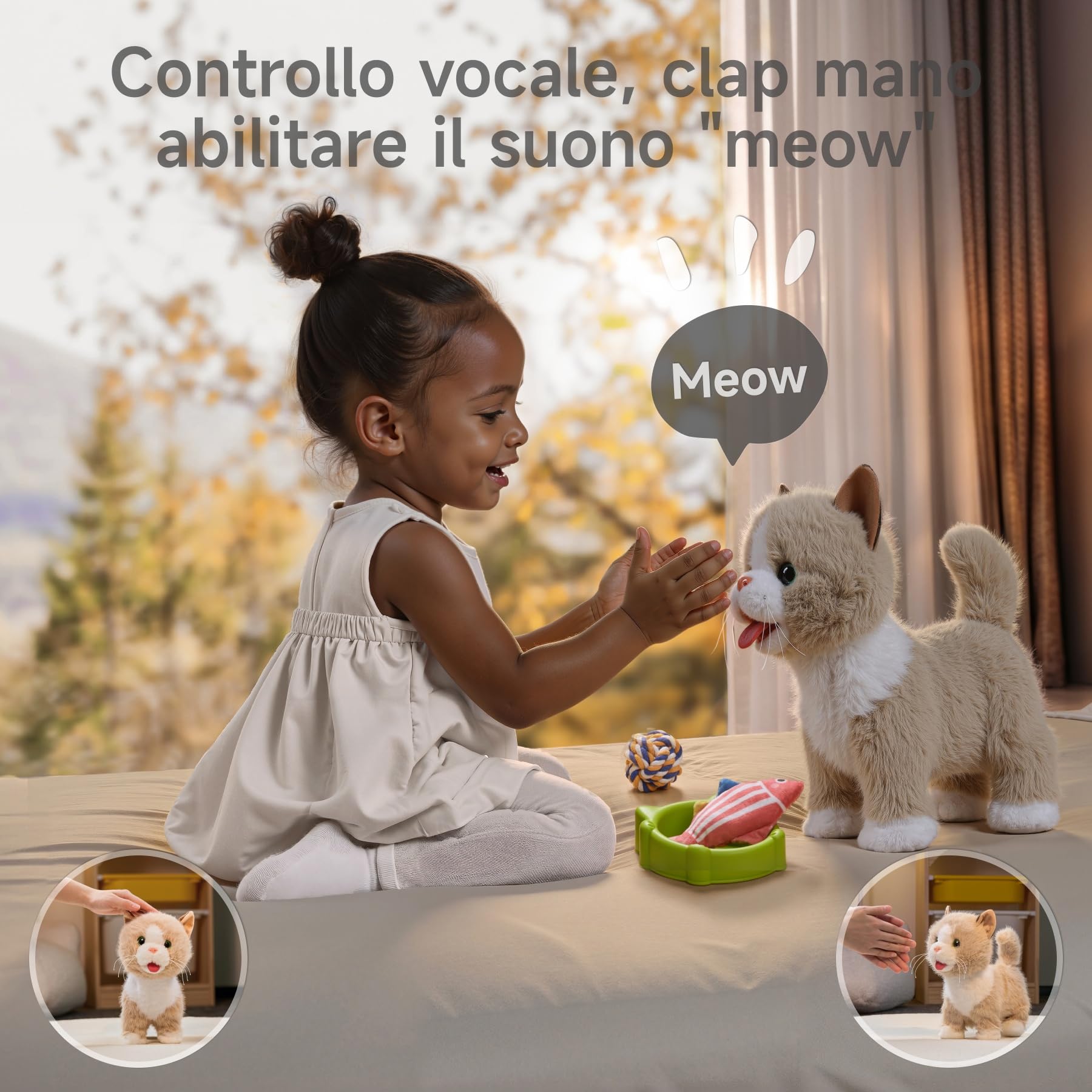 TUMAMA Peluche Gatto Gioco Interattivo Che Abbaia e Cammina e Miagola, Giochi Gatto Interattivi, Elettronico Pet Giocattolo Per Robot Gatti Per Bambini, Gattino Di Peluche Piccolo Per 3 4 5 6 Anni
