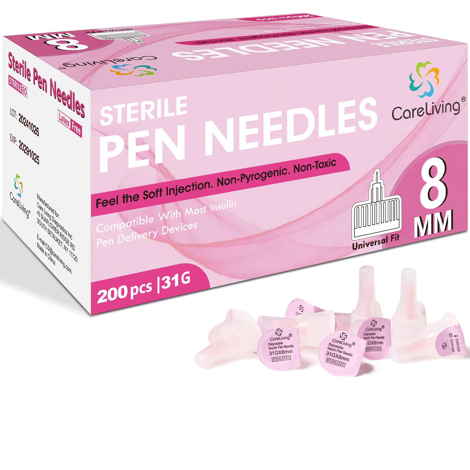 Insulin Pen Needles 31G 8 mm (5/16"), 200 Count, Universal Fit Compatible with Most Pen Injector Device, Ultra-Thin for Comfortable Insulin Injection