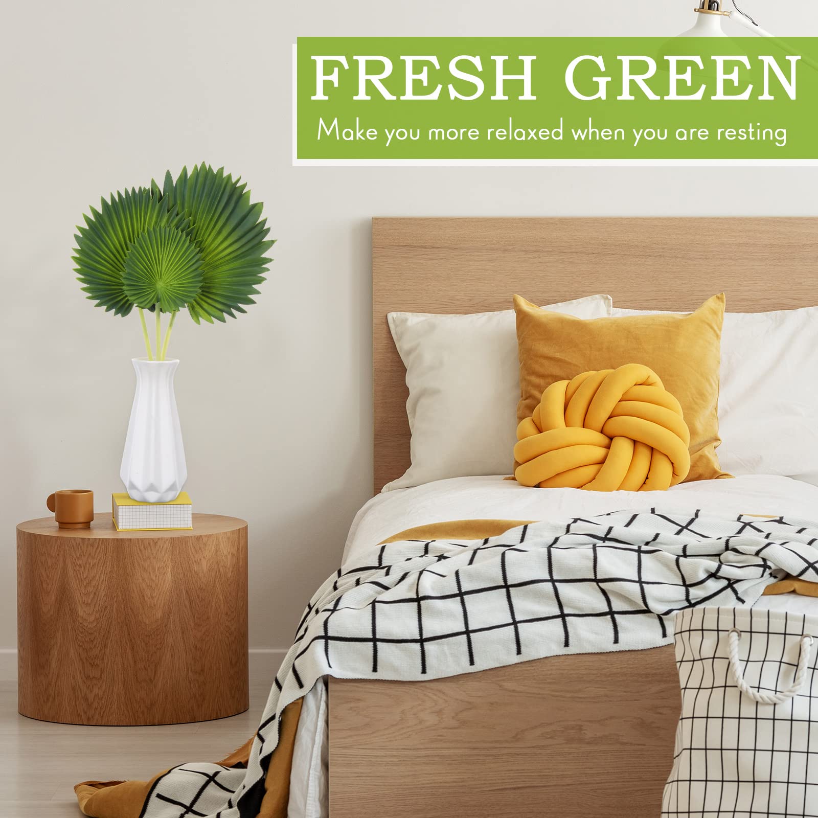 Tigeen 6 Bunch PU Foam Artificial Palm Leaves with Stem 3 Sizes DIY Green Faux Tropical Leaves Party Decor Tropical Party Decorations Jungle Safari Birthday Decorations for Hawaiian Luau Party Beach