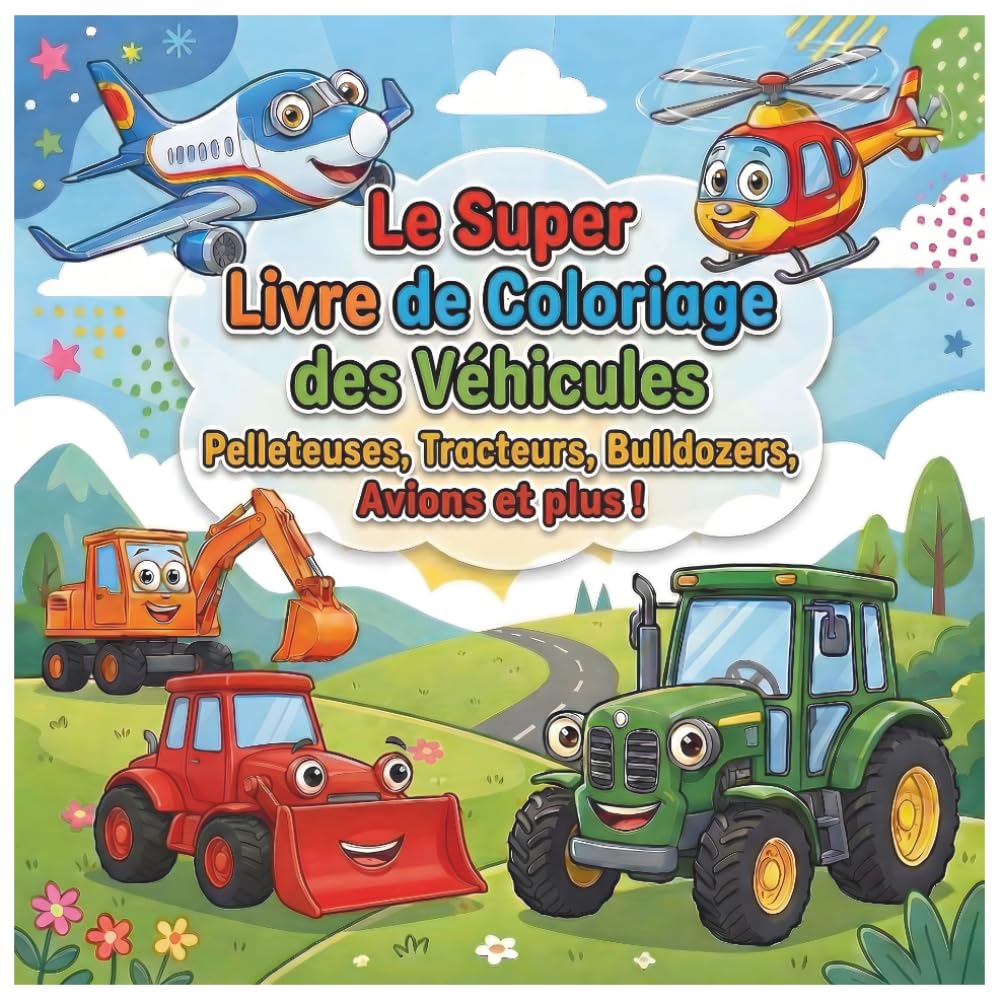 Le Super Livre de Coloriage des Véhicules: Pelleteuses, Tracteurs, Bulldozers, Avions et plus !