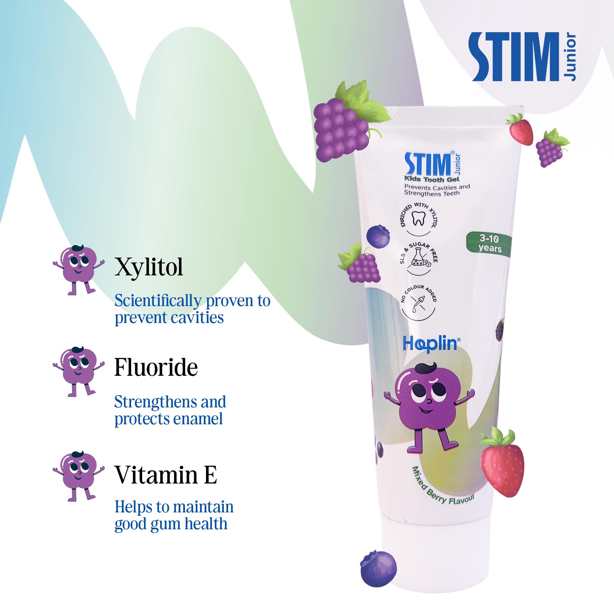 STIM Junior Kids Toothpaste | Age-Appropriate Fluoride | 3-10 Years | Mixed Berry Flavoured | SLS & Colour-Free Toothpaste | Enriched with Xylitol & Vitamin E | (Combo pack with toothbrush) - 2 Brushes - Image 3 thumbnail