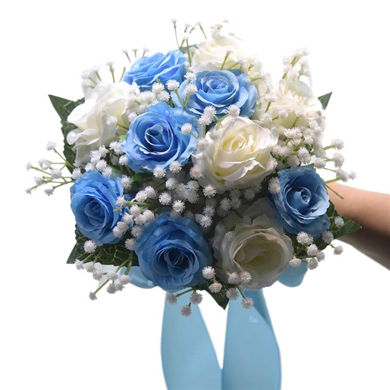 ZGCrumphant Artificial Wedding Bouquet Bridal Bridesmaid Wedding Bouquet Artificial Roses Flowers Bride Holding Mariage Party Accessories(Blue)
