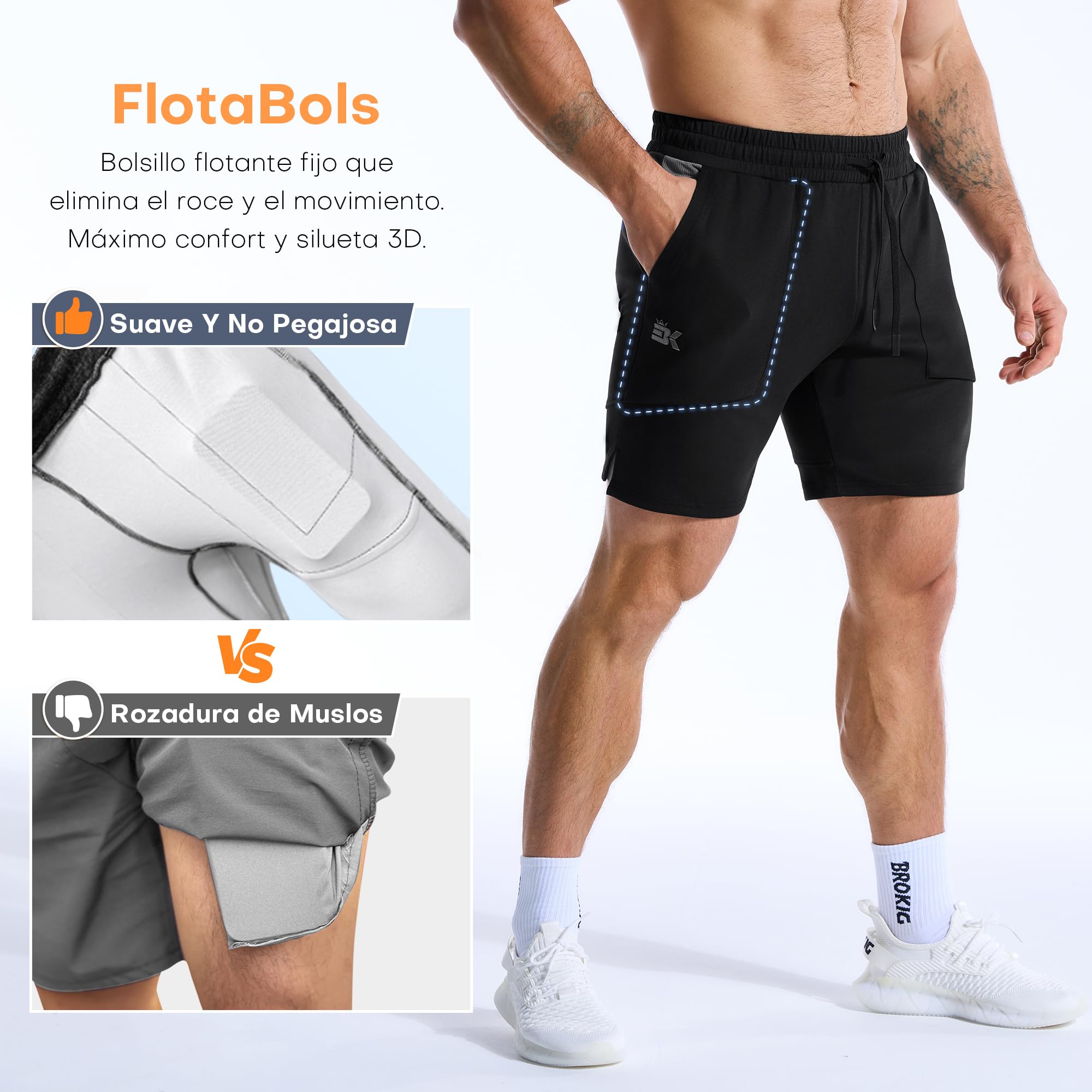ZENWILL FlotaBols Pantalones Cortos Deporte Cremallera Hombre Pantalón Corto Gym Transpirable,Shorts Elástica Algodón Running - 5
