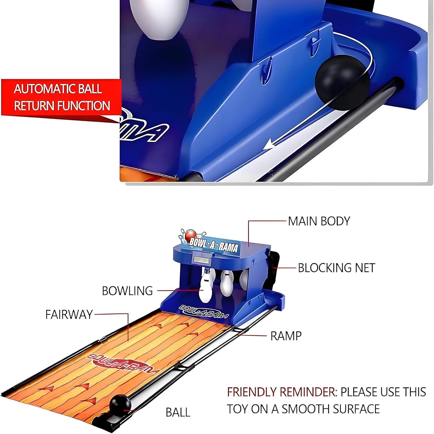 Macchina da Bowling da Interno da 200 Cm, Set da Bowling Elettrico Portatile, Pista da Bowling Elettronica Pieghevole con Tabellone Segnapunti A LED, Ripristino Automatico Null 2m