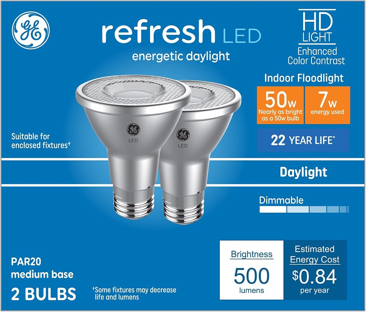 GE Refresh HD 50-Watt EQ LED Par20 Daylight Medium Base (e-26) Dimmable Flood Light Bulb 2-Pack