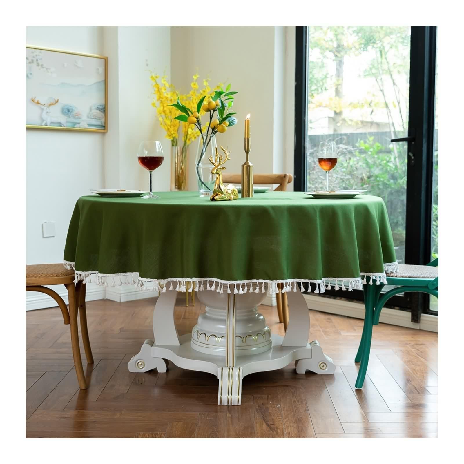 Tischdecke Grün Rund, Tischdecke Klein Vintage Polyester Einfarbig Table Cover Round 160CM für Küche Wohnzimmer Esszimmer