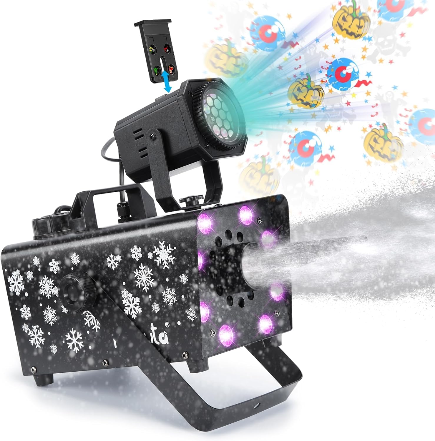 HAKUTA Macchina della neve 800W aggiornata con 8 luci LED RGB, proiezione LED e 2 telecomandi wireless, perfetta per Natale, Halloween, feste, matrimoni e DJ Stage