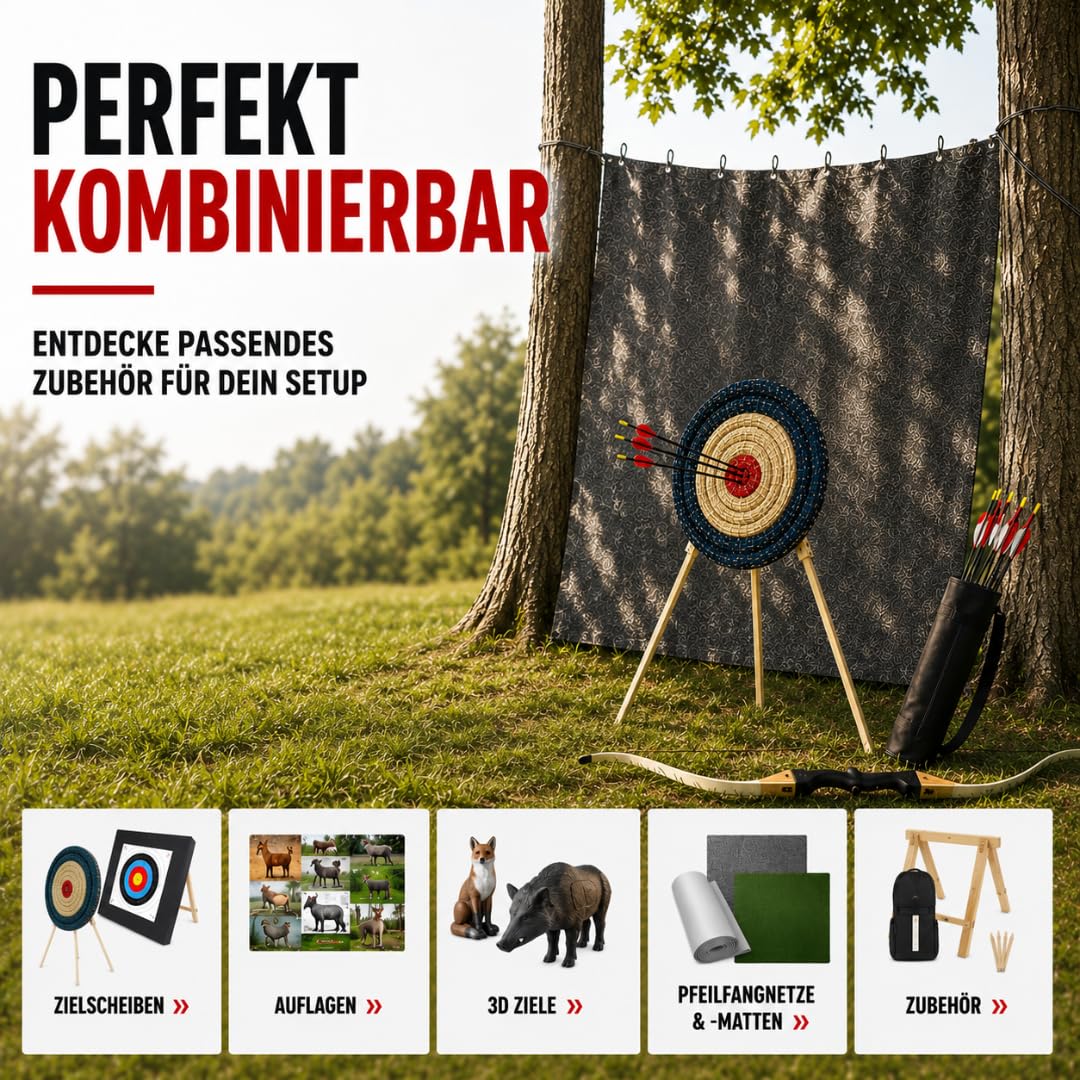 Stronghold Set Zielscheibe 65cm inkl. Ständer Strohzielscheibe | Bogenschießen für Erwachsene & Kinder Stroh Ziel für Pfeil und Bogen Armbrust Wurfmesser