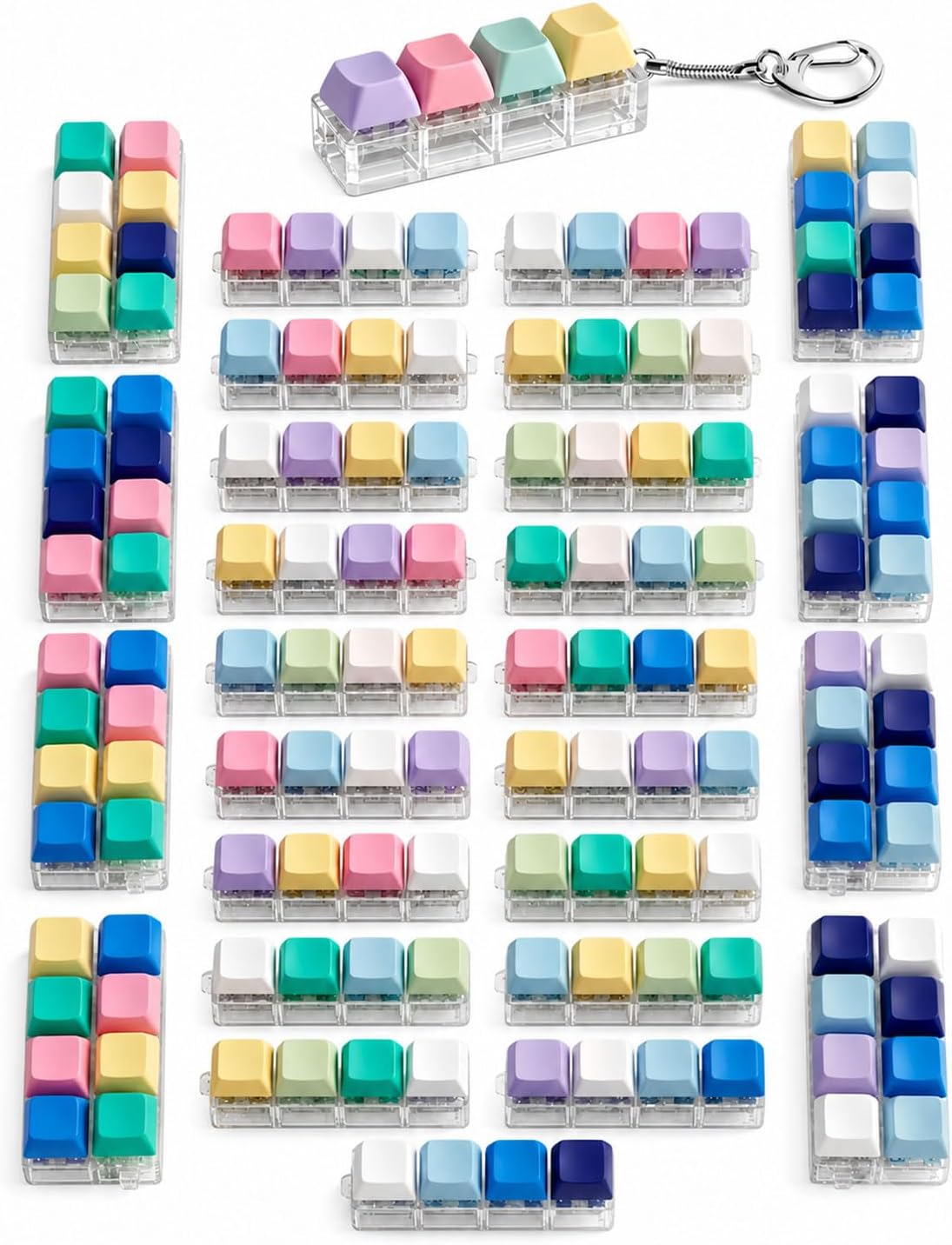 36 Pack Keyboard Fidget Toys, 4 Key Clicker Keychains | Multicolor Bulk Set With Individually Wrapped Packs For Desk Breaks, Travel, Party Favors, And Goodie Bags