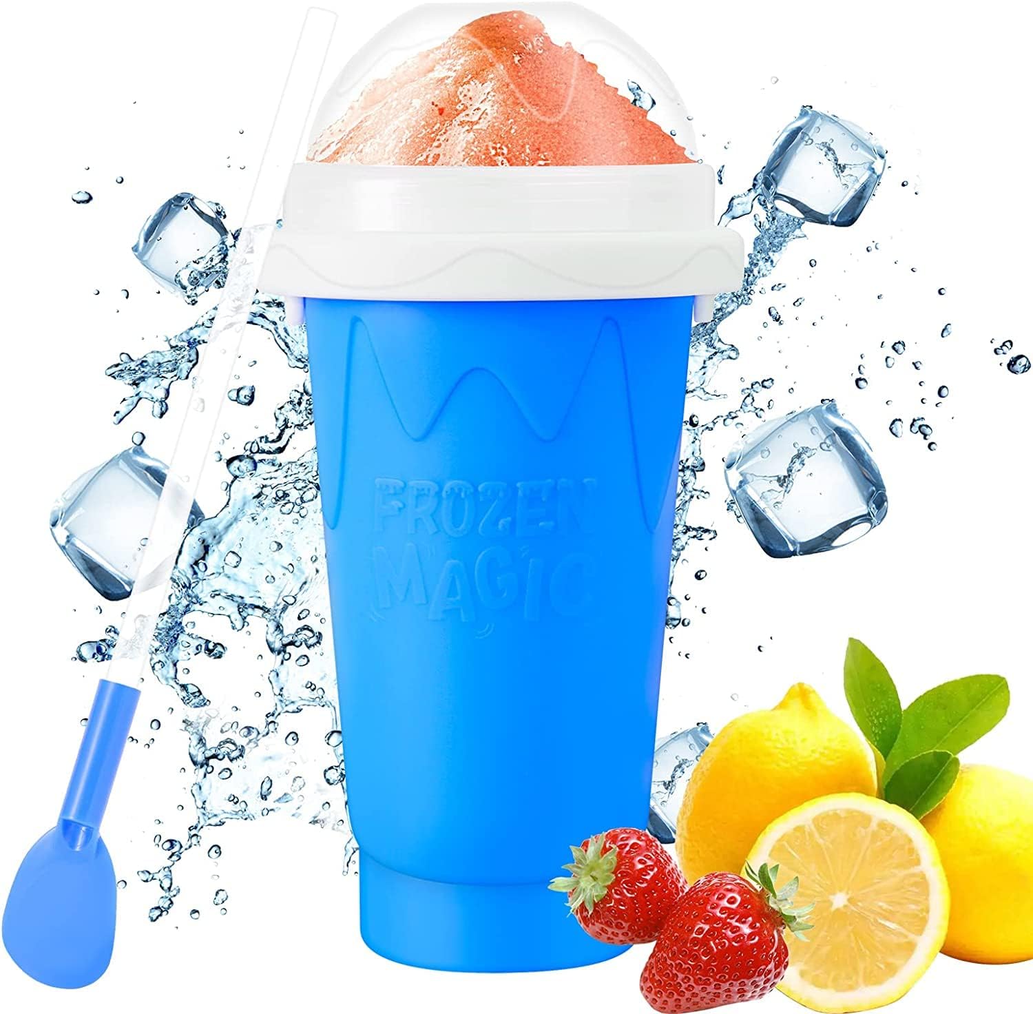 – Slushie Maker, TikTok Magic Quick Frozen Smoothies Cup, Double Layer Squeeze Slushy Maker, Cool Portable Squeeze Ice Cup, Birthday Gifts for Kids (Blue)