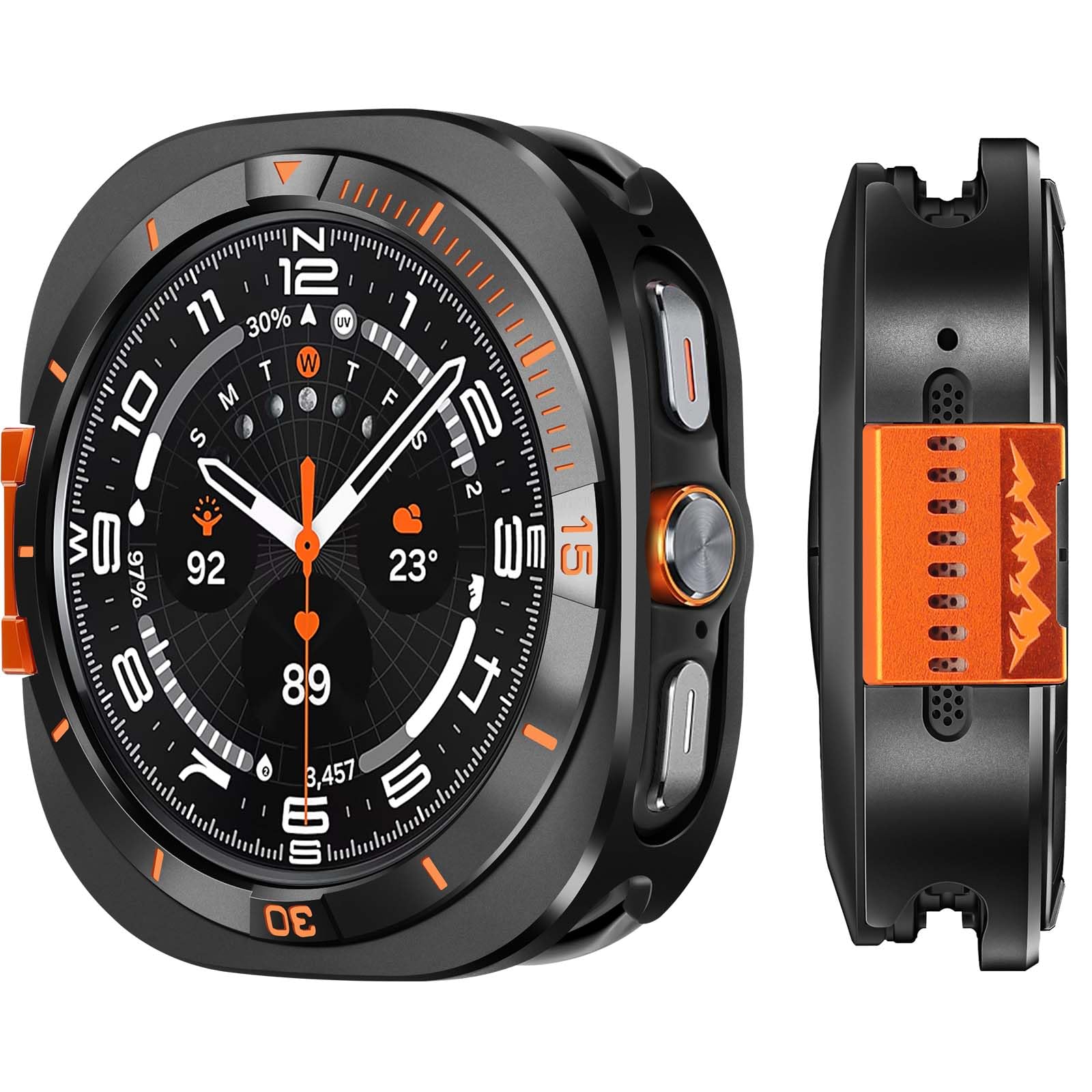 Compatible with Samsung Galaxy Watch Ultra Case 2025/2024 | Metal Cover 2 in 1 Protective Rugged Bumper with Back Frame for Galaxy Watch Ultra 47mm (Black/Orange)