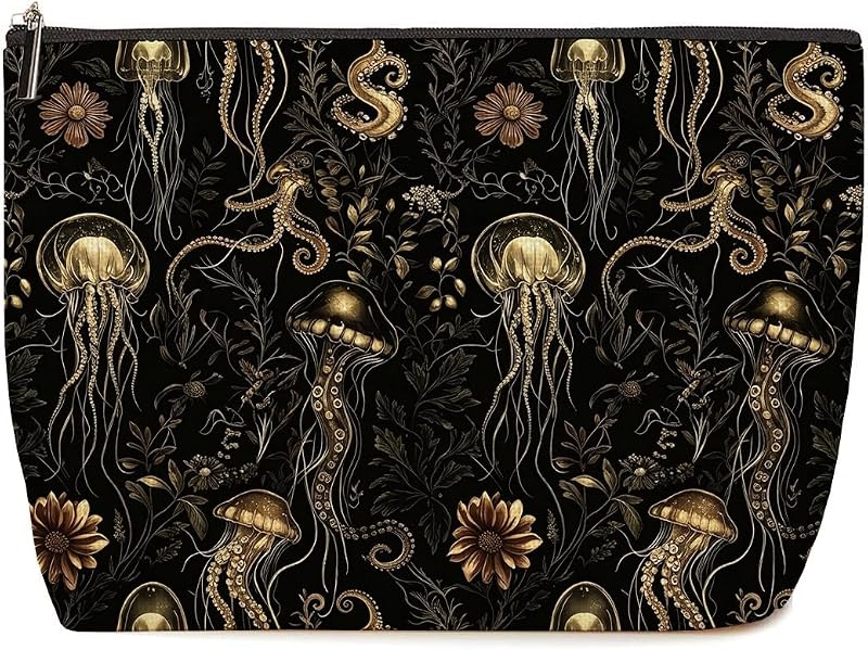 Necessaire de maquiagem Lovdazzles com estampa de águas-vivas Dark Ocean, fechamento por zíper
