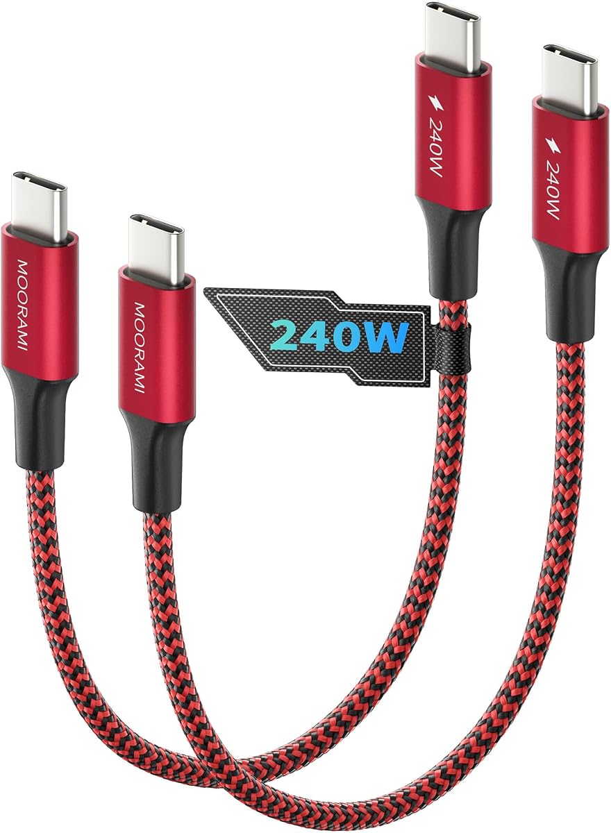 2-Pack 1ft Short 240W USB C to USB C Cable, 12-inch PD 3.1 Fast Charging Cord Compatible for CarPlay, iPhone17/16/15, MacBook, iPad, Samsung, 48-Braided High-Speed 480Mbps Data Cable for Car