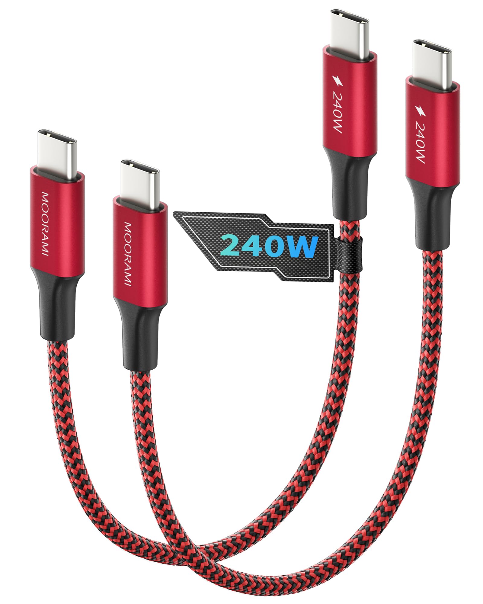 2-Pack 0.5ft Short 240W USB C to USB C Cable, Portable 6-inch PD 3.1 Fast Charging Cord Compatible for Power Bank, iPhone 17/16/15, Samsung, 48-Braided 480Mbps Data Cable for Pocket Charging - 1
