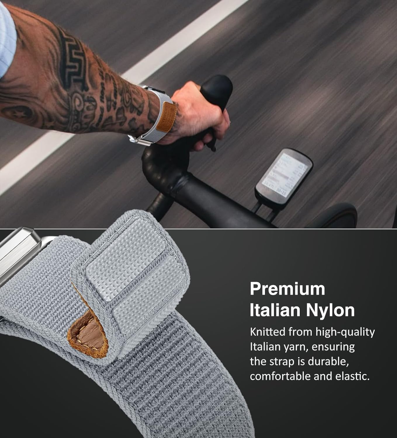 ULTIMAL Compatible with Apple Watch Ultra 3/2/1 Bands 49mm with Titanium Magnetic Clasp - Braided Stretchy Soft Nylon, Featuring Premium Full-grain (L, Grey)